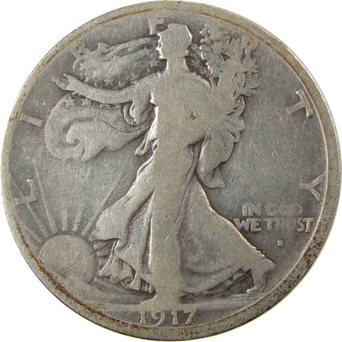 1917 S Obverse Liberty Walking 50c VG Very Good Details SKU:I22775