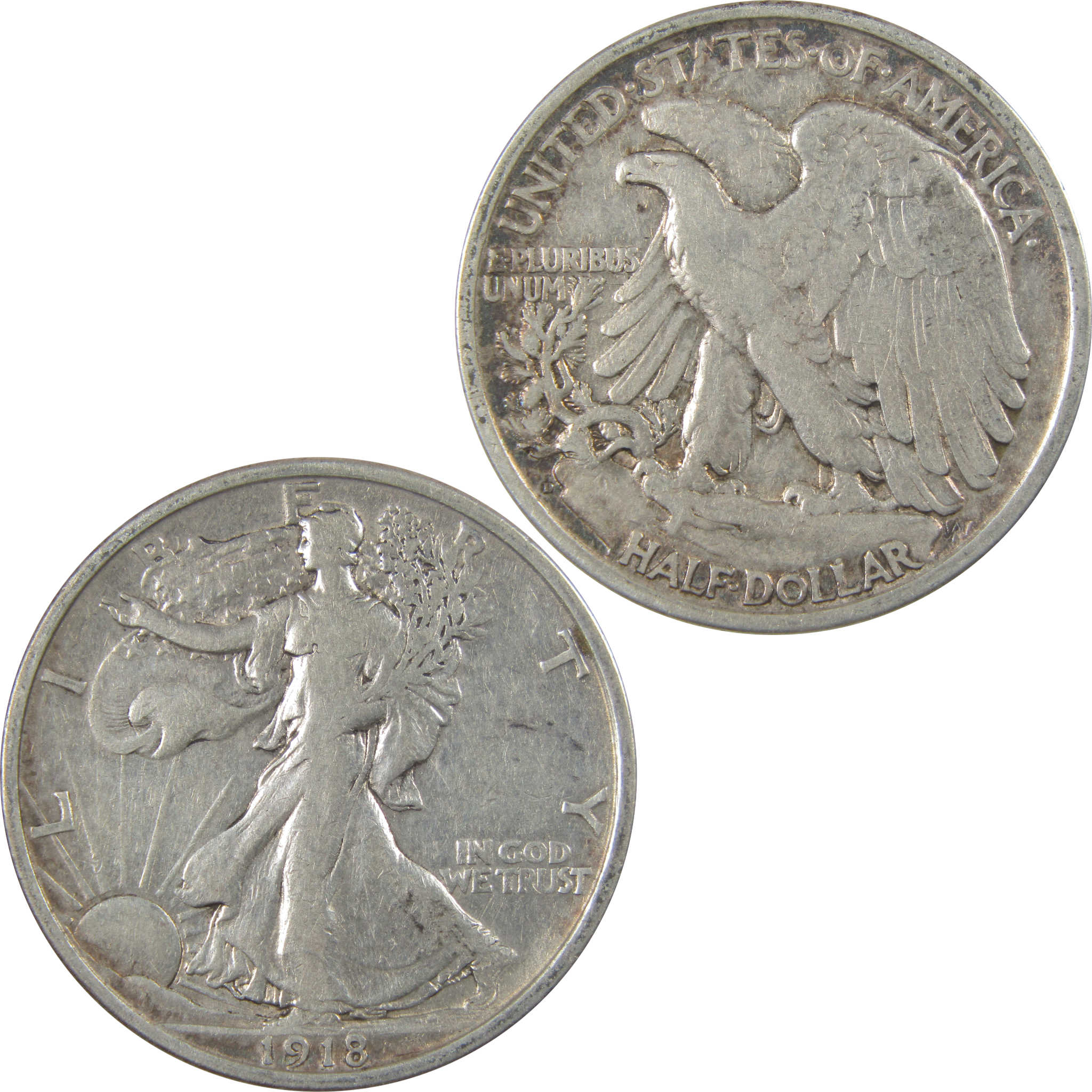 1918 D Liberty Walking Silver Half Dollar F Fine Details SKU:I24117