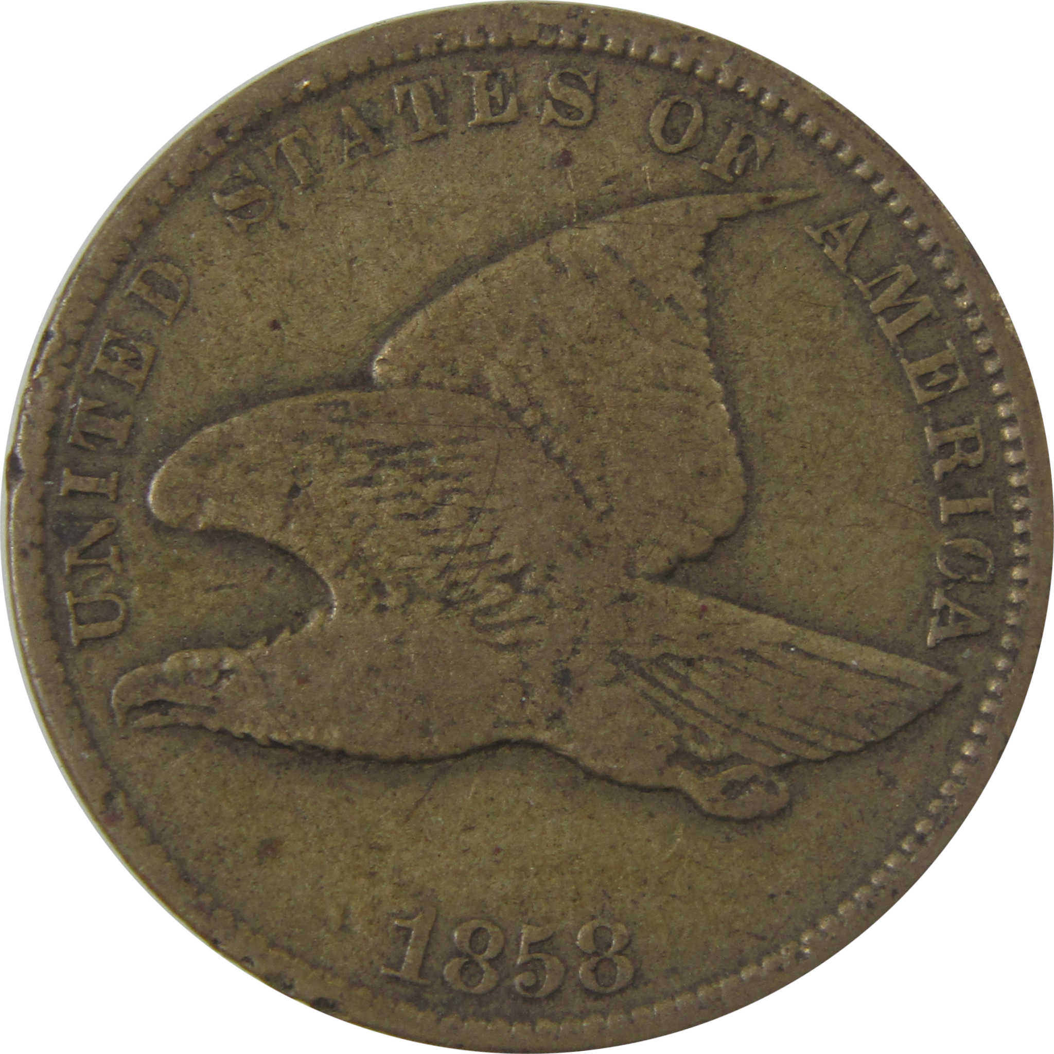 1858 Large Motto Flying Eagle Cent VG Very Good Penny SKU:I25258