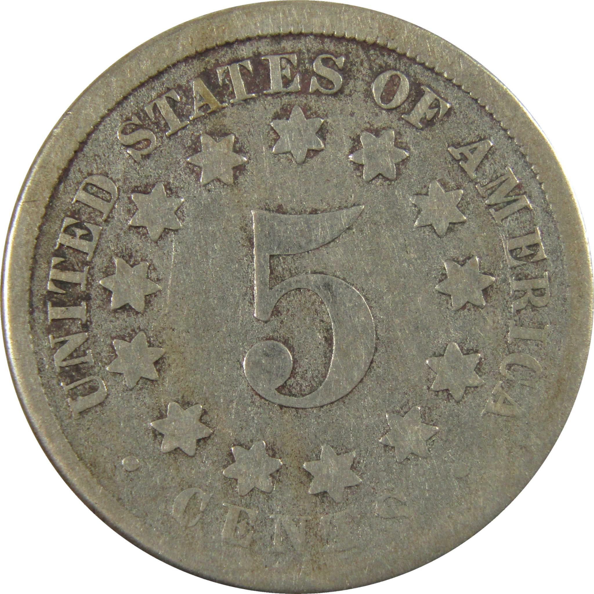 1867 No Rays Shield Nickel AG About Good 5c Coin SKU:I28213