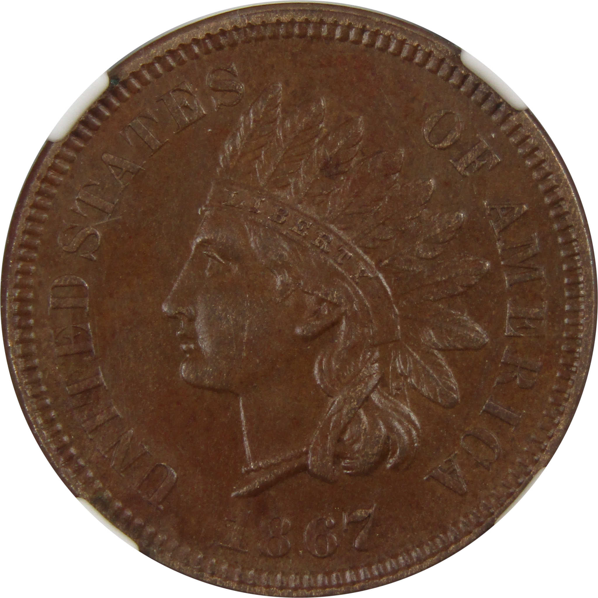 1867 Indian Head Cent AU 58 BN NGC Penny 1c Coin SKU:I7929