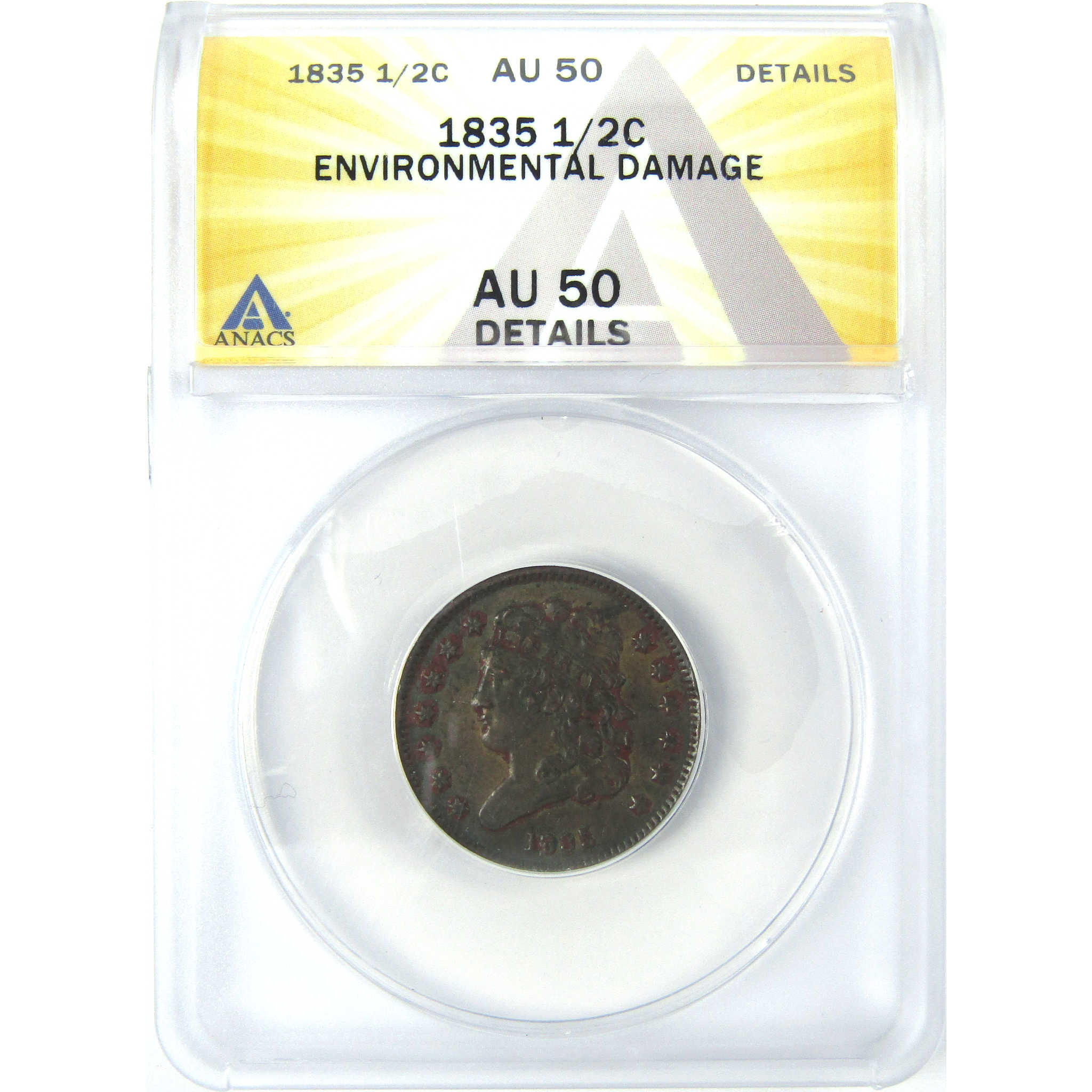 1835 Classic Head Half Cent AU 50 Details ANACS Copper SKU:I16055