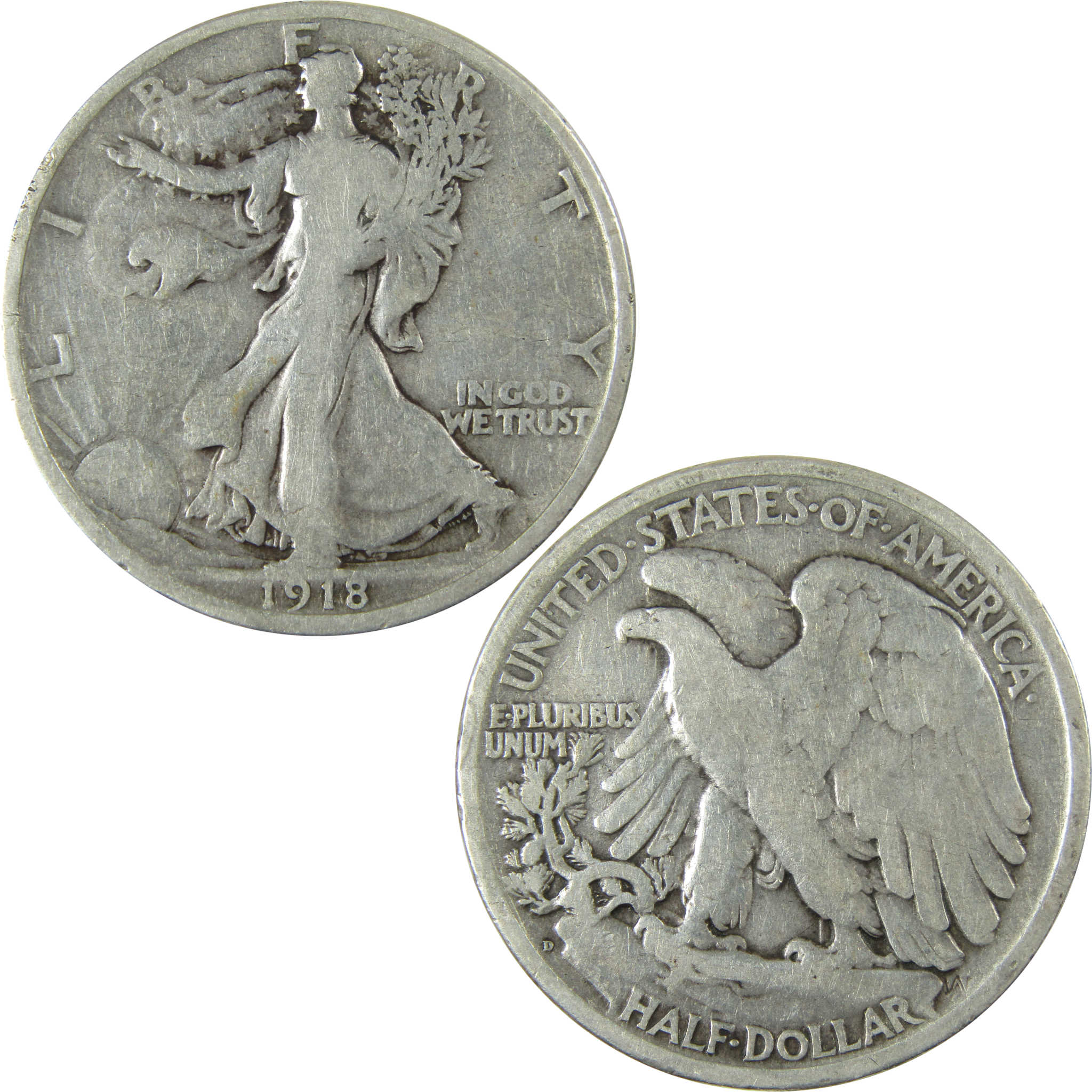 1918 D Liberty Walking Silver Half Dollar VG Very Good SKU:I26010