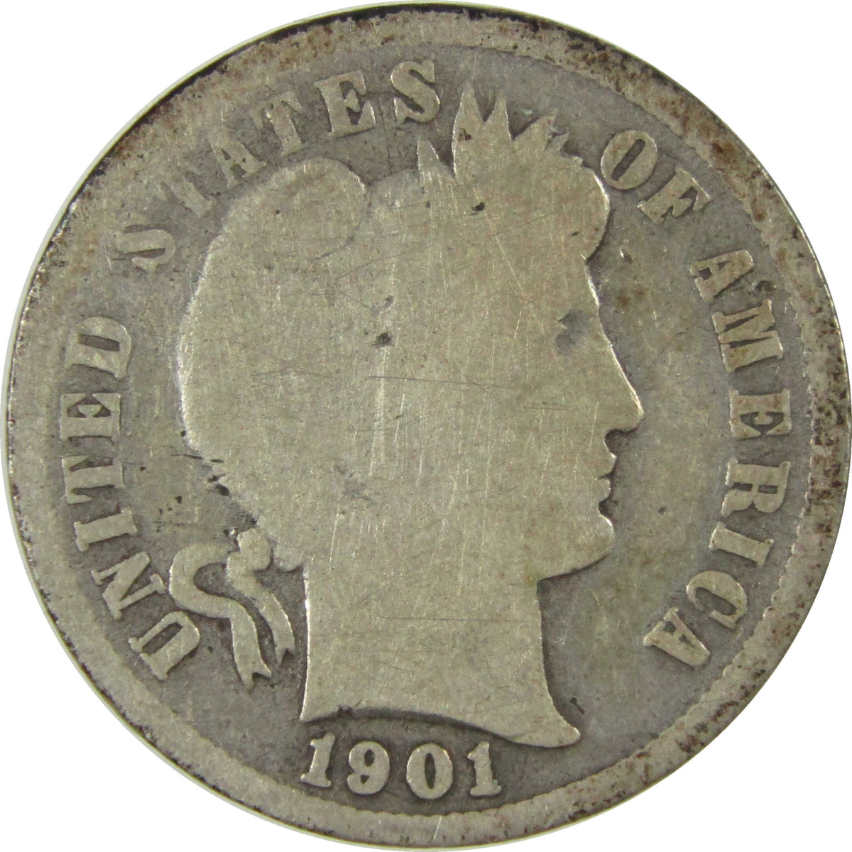 1901 S Barber Silver Dime G Good 10c Coin Collectible SKU:CP1767