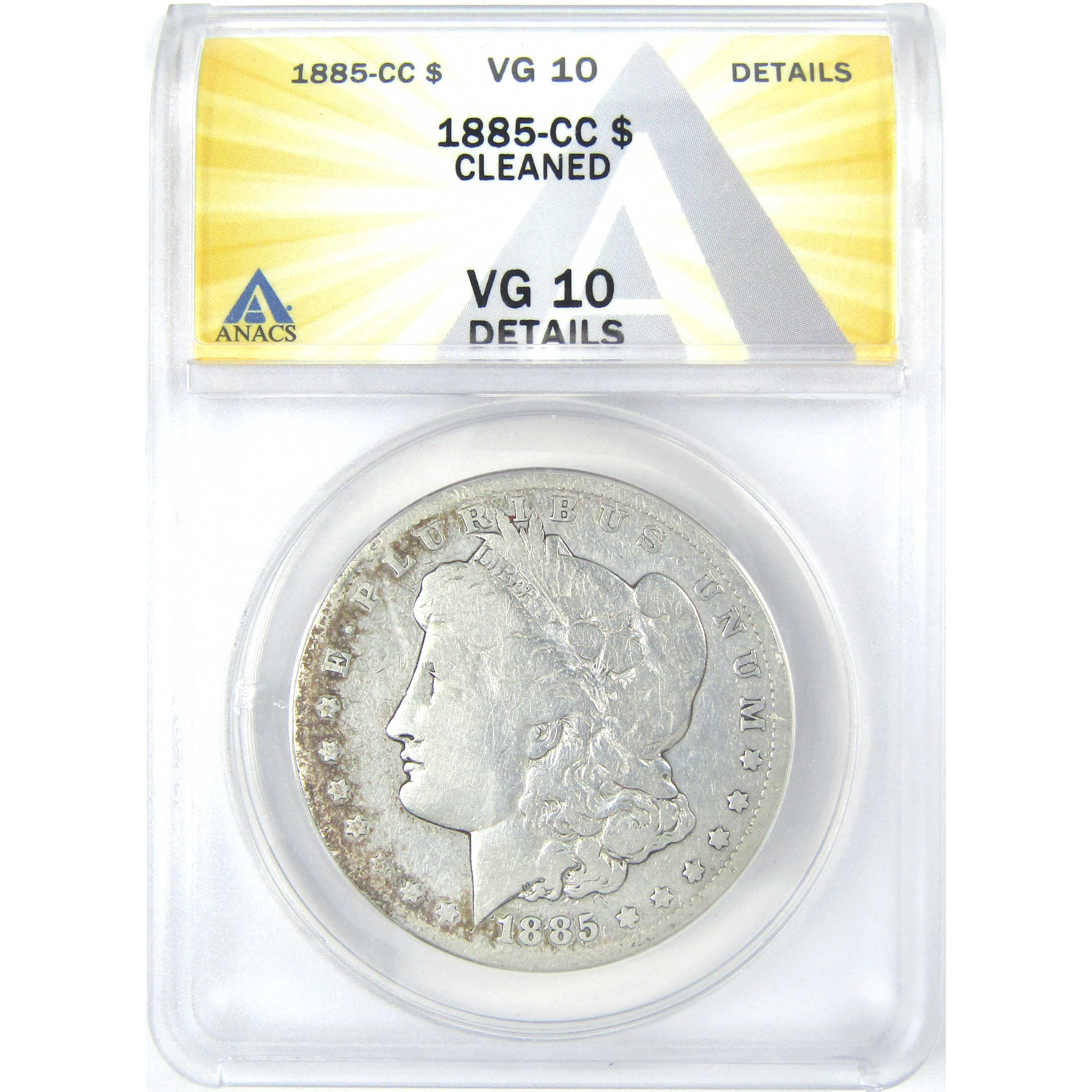 1885 CC Morgan Dollar VG 10 Details ANACS Silver $1 Coin SKU:I16195 - Morgan coin - Morgan silver dollar - Morgan silver dollar for sale - Profile Coins &amp; Collectibles