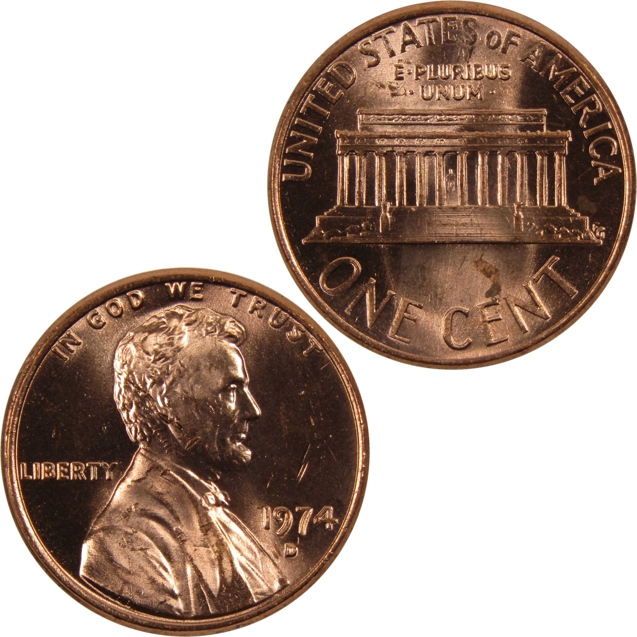 1974 D Lincoln Memorial Cent BU Uncirculated Penny 1c Coin