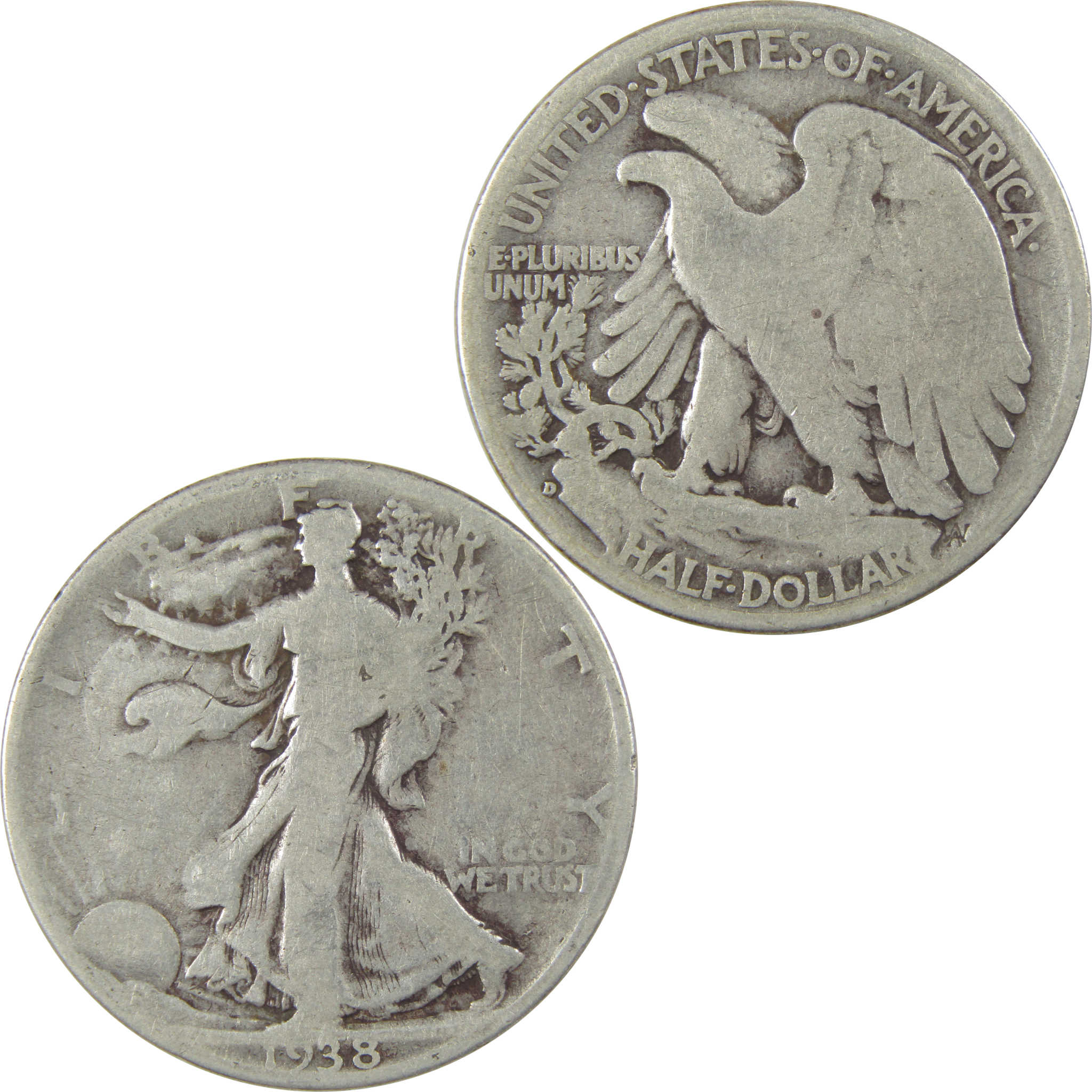 1938 D Liberty Walking Silver Half Dollar G Good 50c Coin SKU:I24112