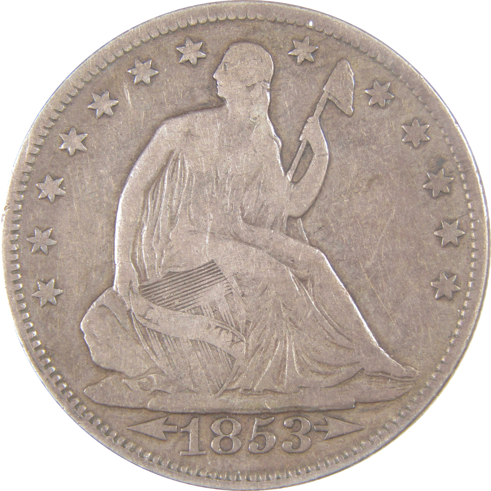 1853 Seated Liberty Half Dollar F Fine Silver 50c Coin SKU:I16833