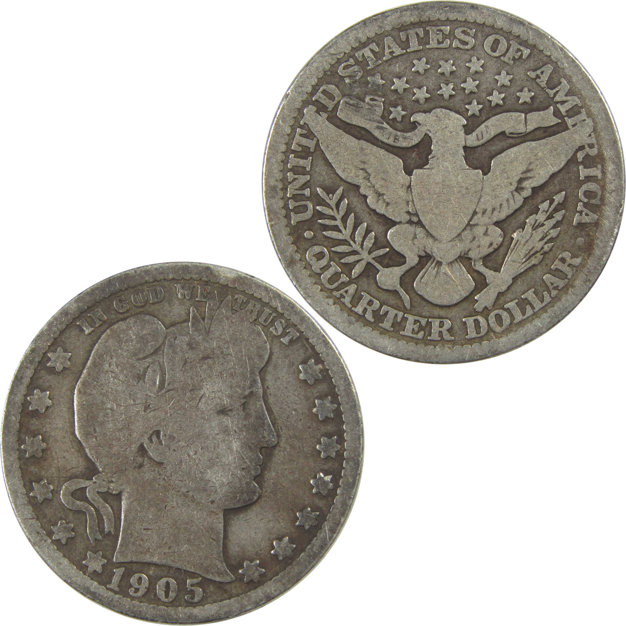 1905 Barber Quarter G Good Details Silver 25c Coin SKU:I21806