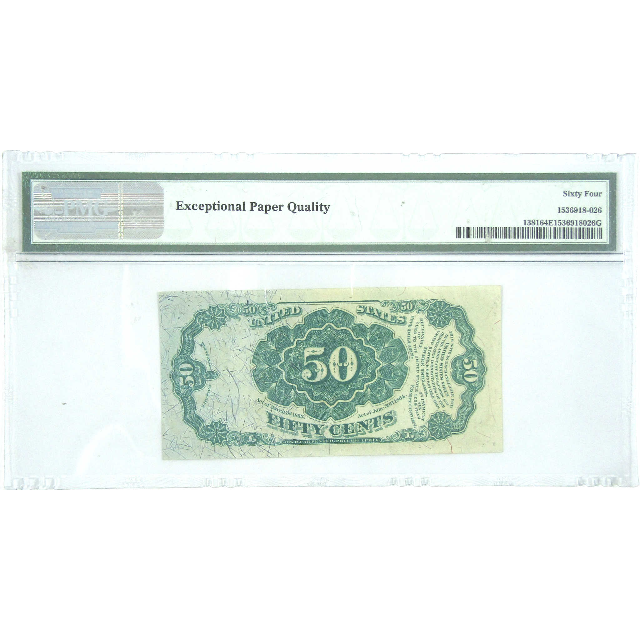 50C Fractional Note Fifth Issue FR1381 Choice Uncirculated 64 EPQ PMG