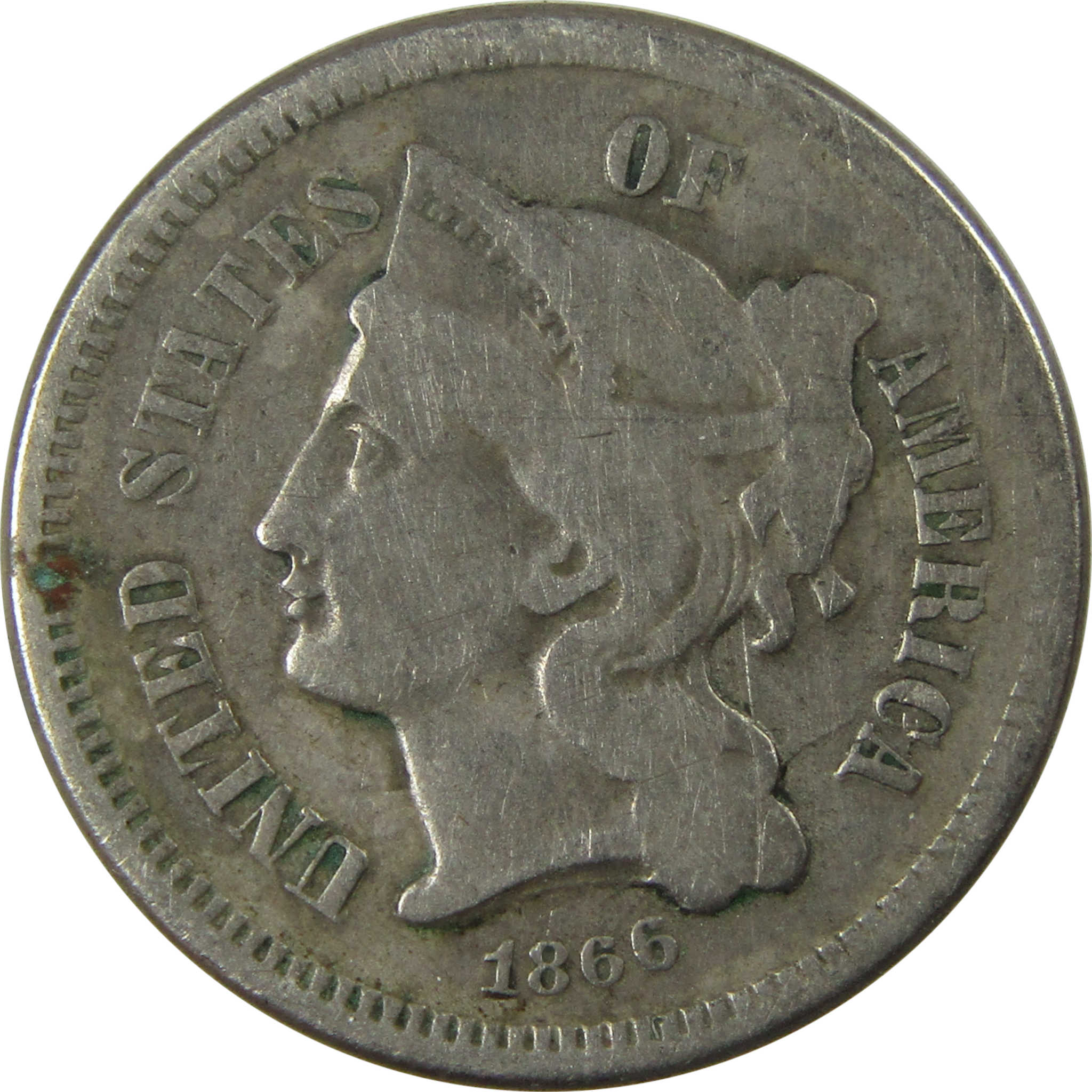 1866 Nickel Three Cent Piece AG About Good 3c Coin SKU:I25906