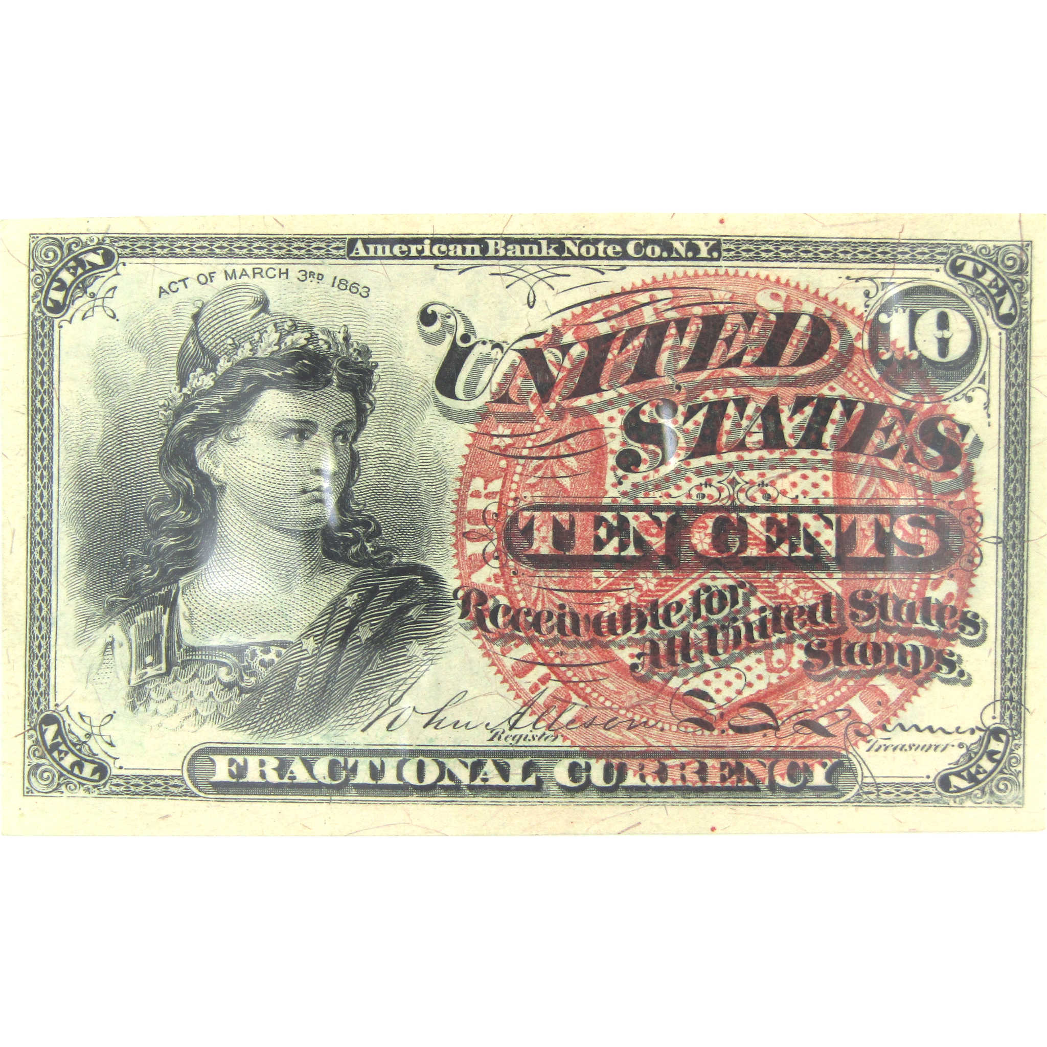 10C Fractional Note Fourth Issue FR1257 Uncirculated 63 PPQ PCGS