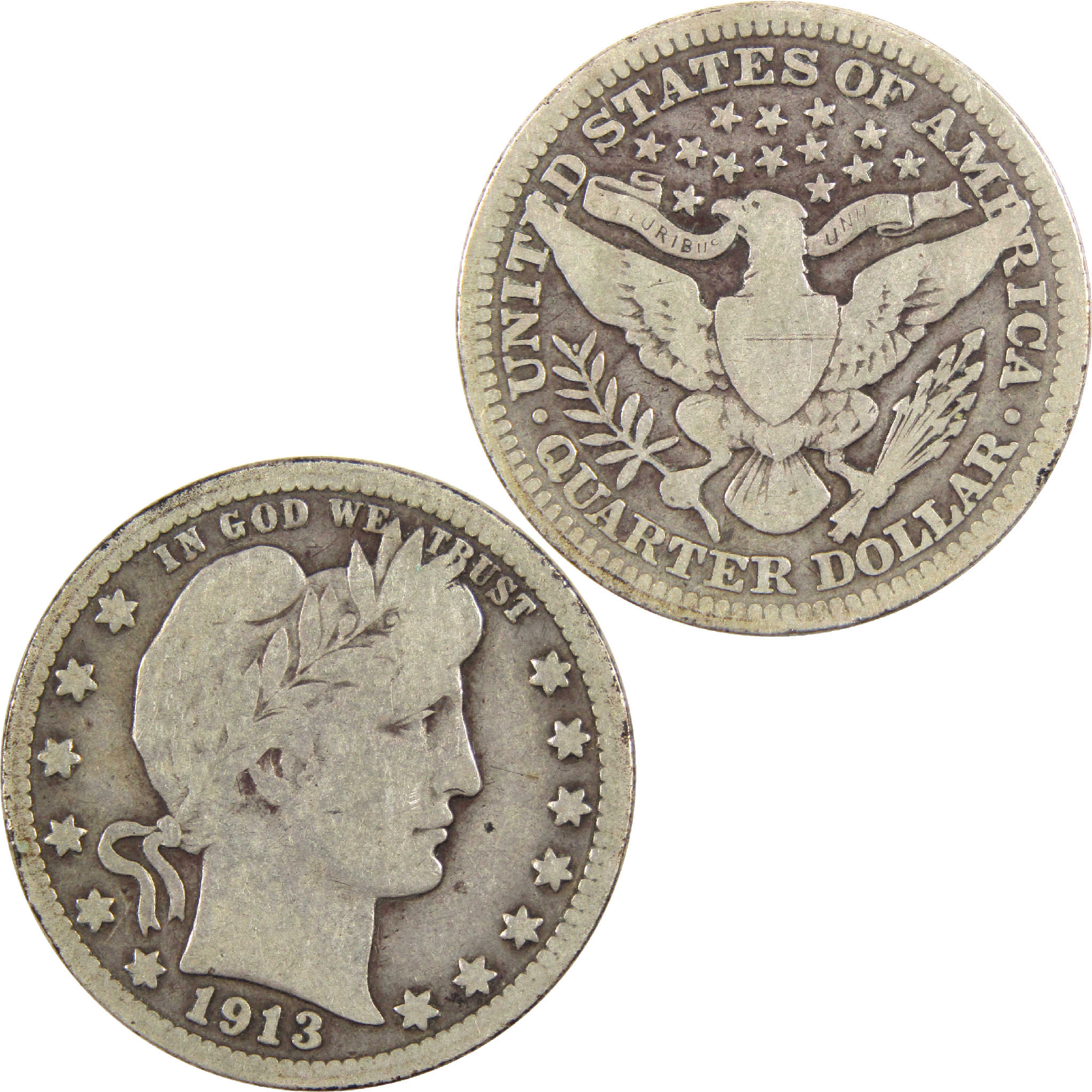 1913 Barber Quarter VG Very Good Silver 25c Coin SKU:I11481