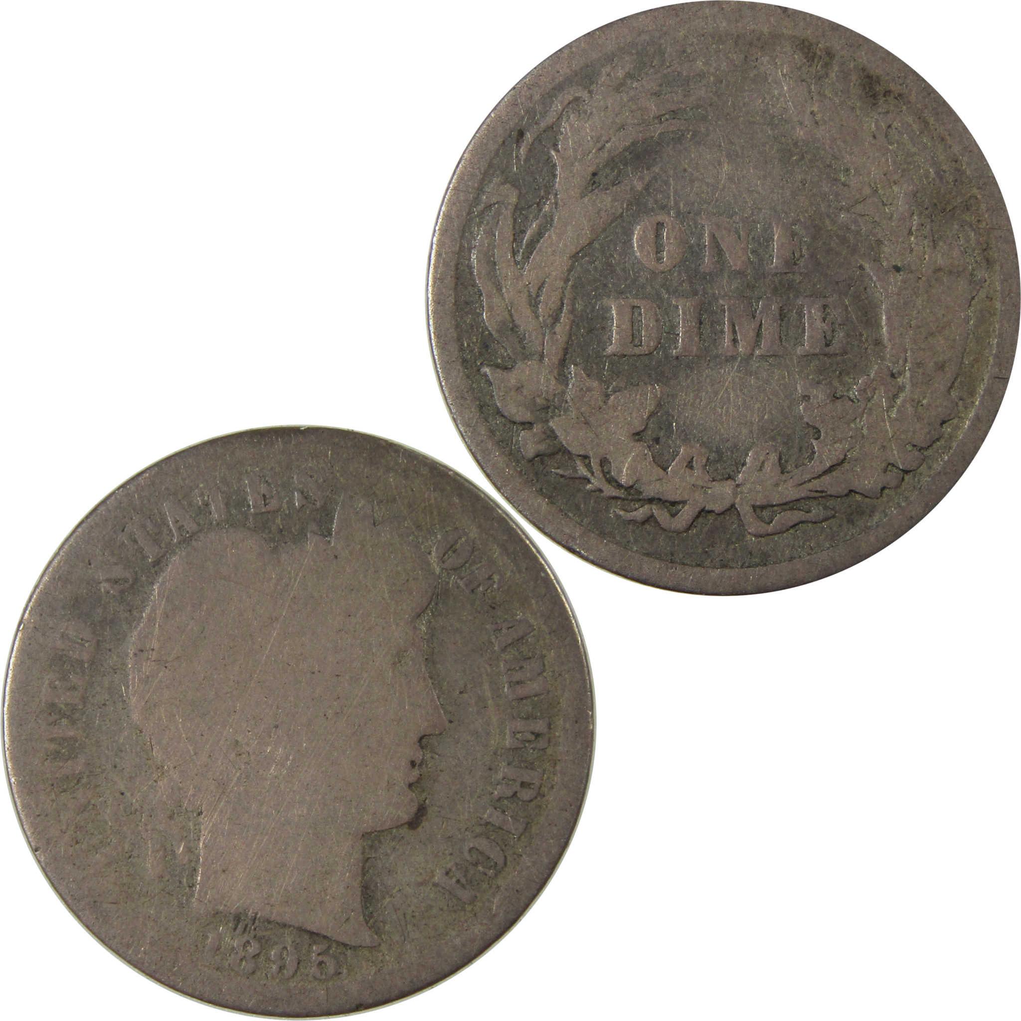 1895 Barber Silver Dime G Good Details 10c Coin Collectible SKU:I25396