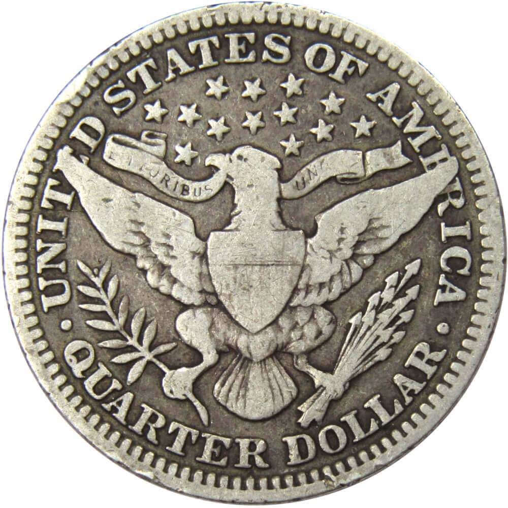 1909 Barber Quarter VG Very Good 90% Silver 25c US Type Coin