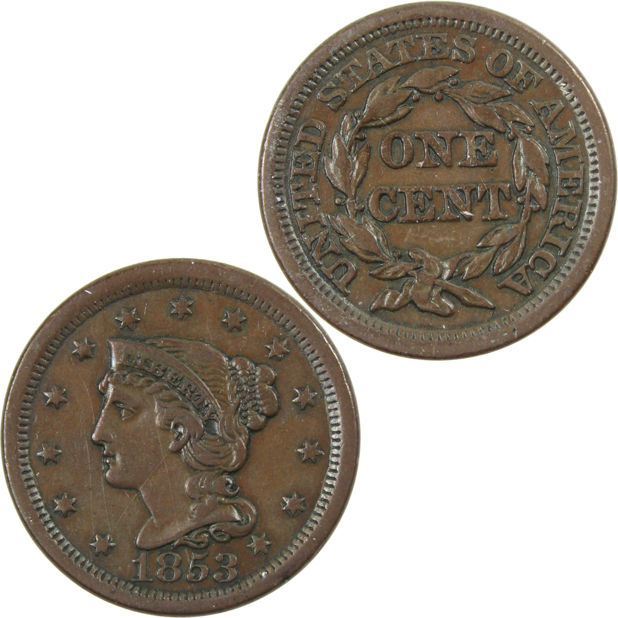 1853 Braided Hair Large Cent XF EF Extremely Fine Copper SKU:I13995