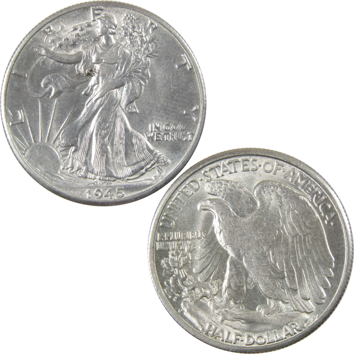 1945 D Liberty Walking Silver 50c Borderline Uncirculated SKU:I28674