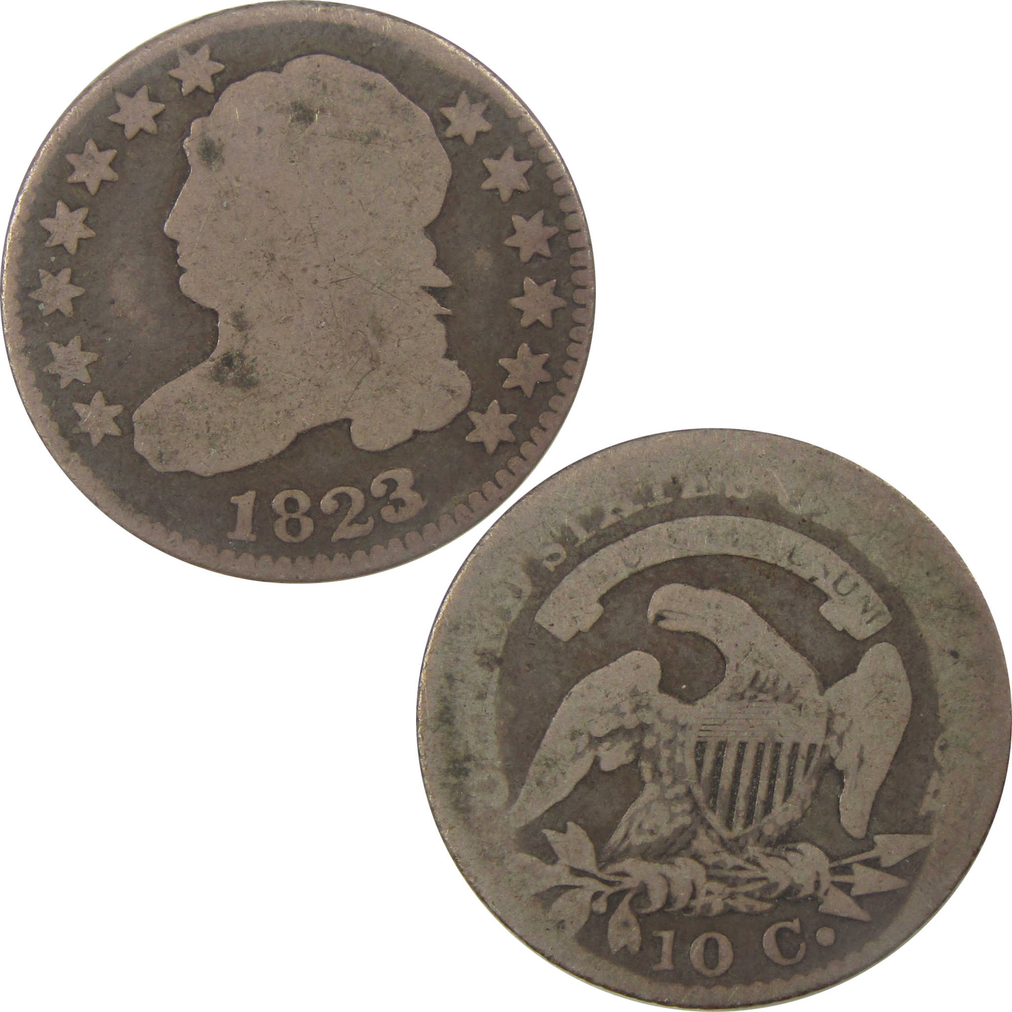 1823/2 Capped Bust Dime AG About Good Silver 10c Coin SKU:I21647