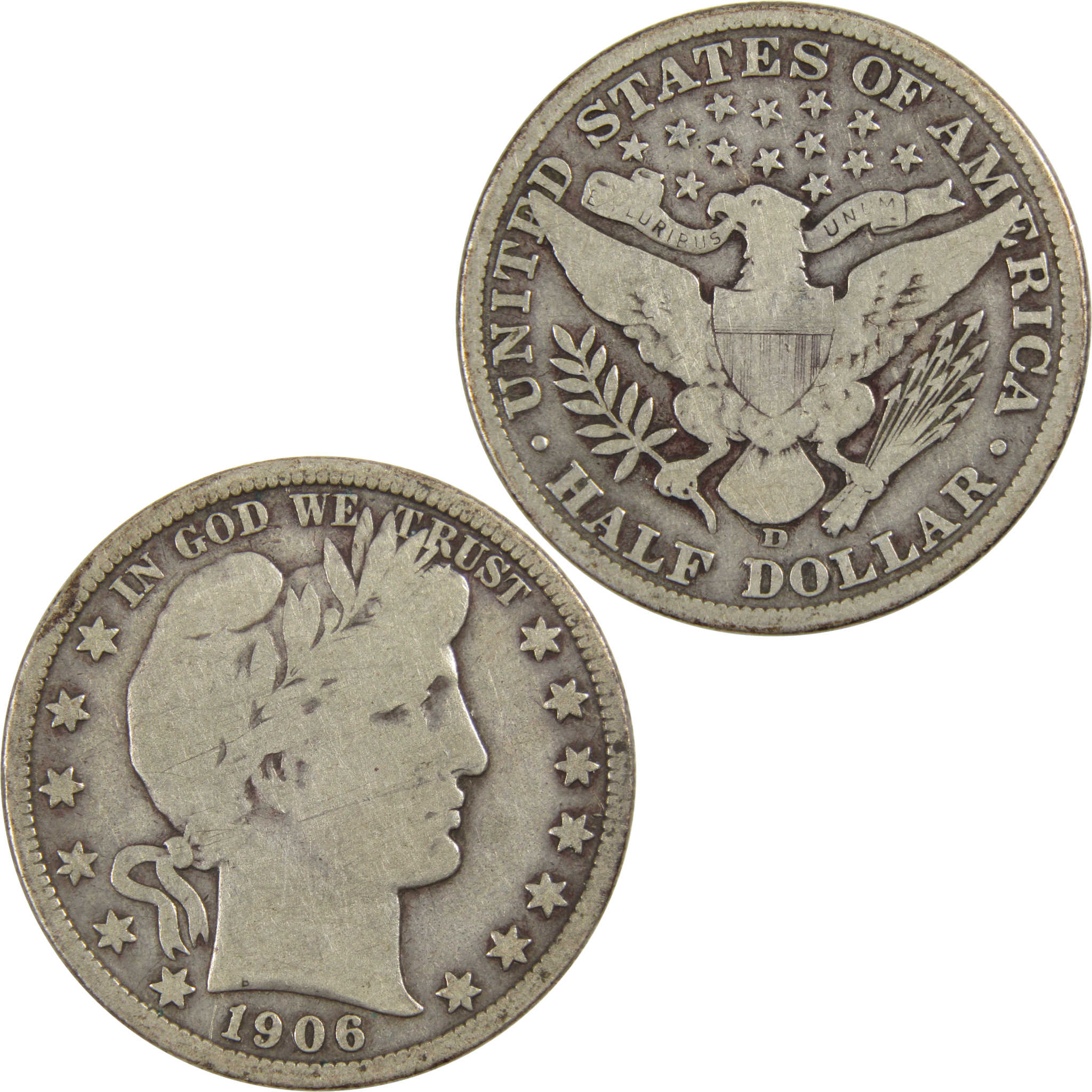 1906 D Barber Half Dollar VG Very Good 90% Silver 50c Coin SKU:I8102