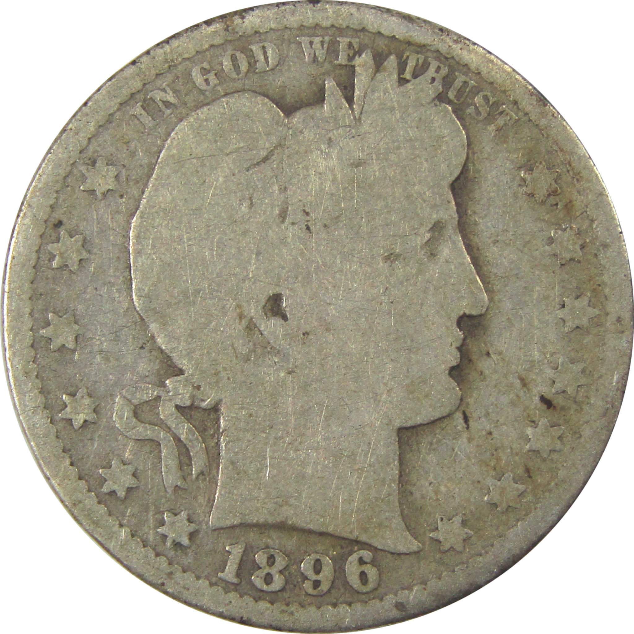 1896 O Barber Quarter G Good Silver 25c Coin SKU:I21862