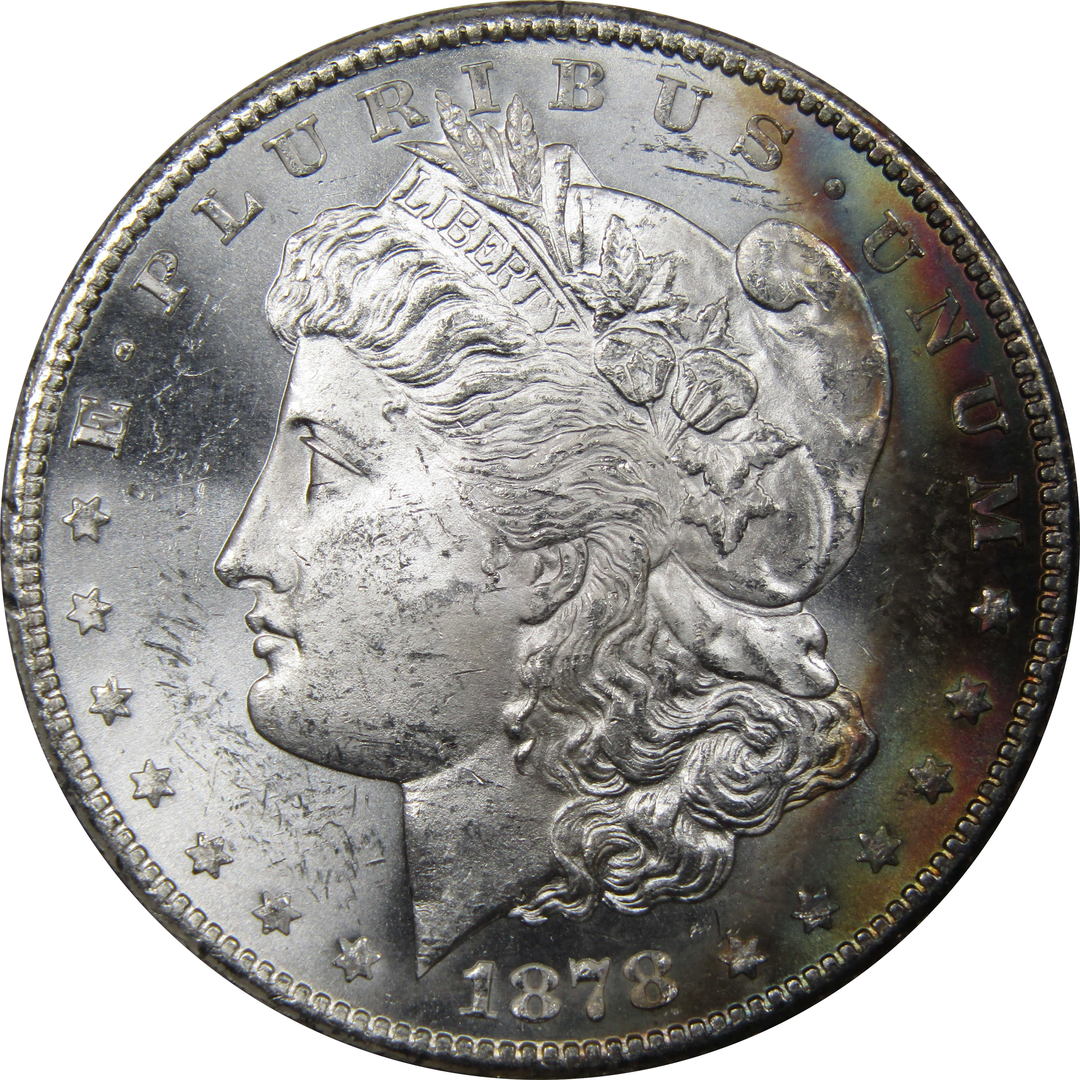 1878 S Morgan Dollar BU Uncirculated Silver Toned Obverse SKU:I2020