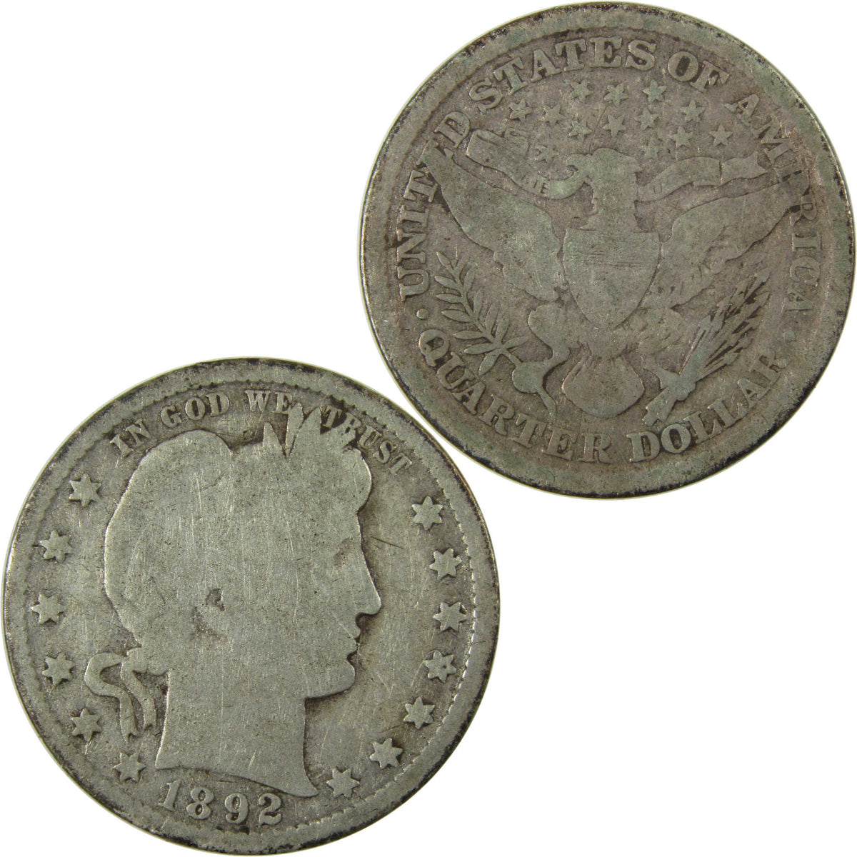 1892 Barber Silver Quarter G Good Details 25c Coin SKU:I28548