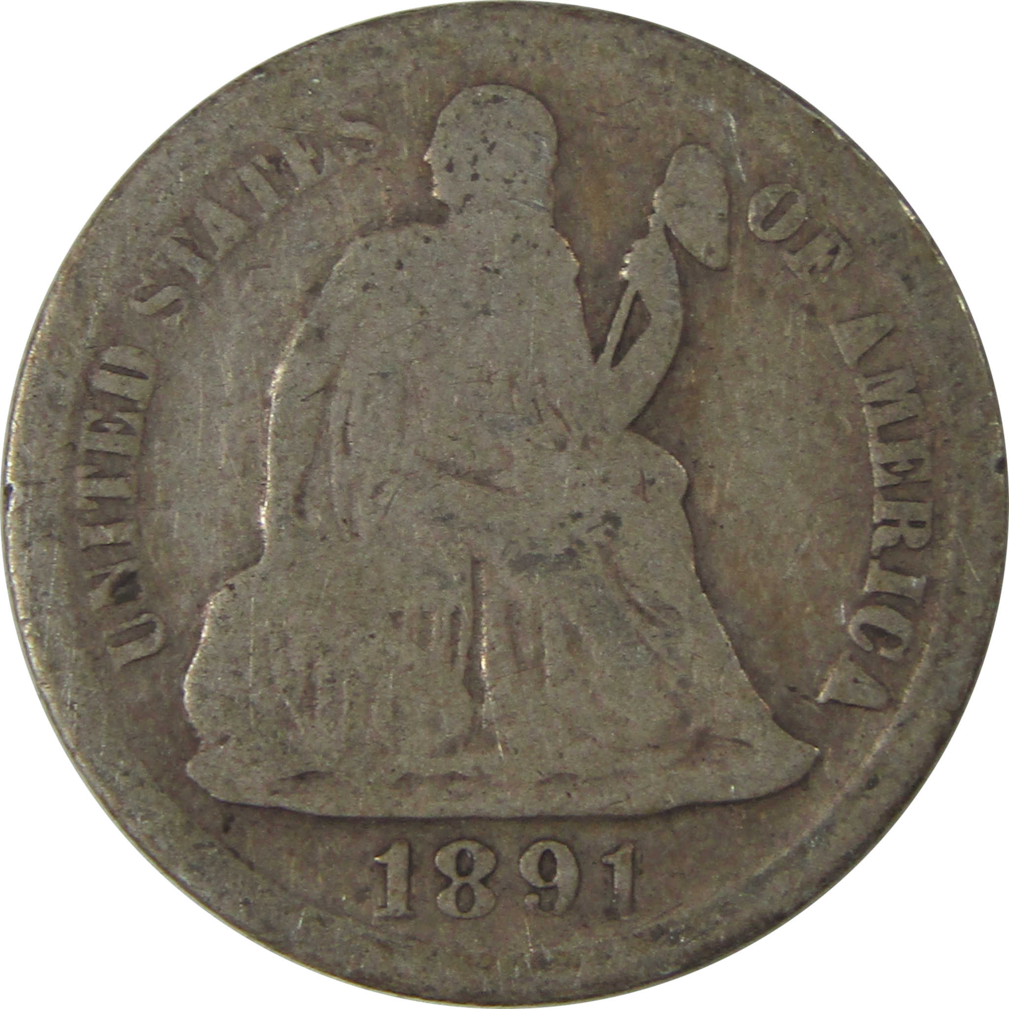 1891 S Seated Liberty Dime AG About Good Silver 10c Coin SKU:I21102