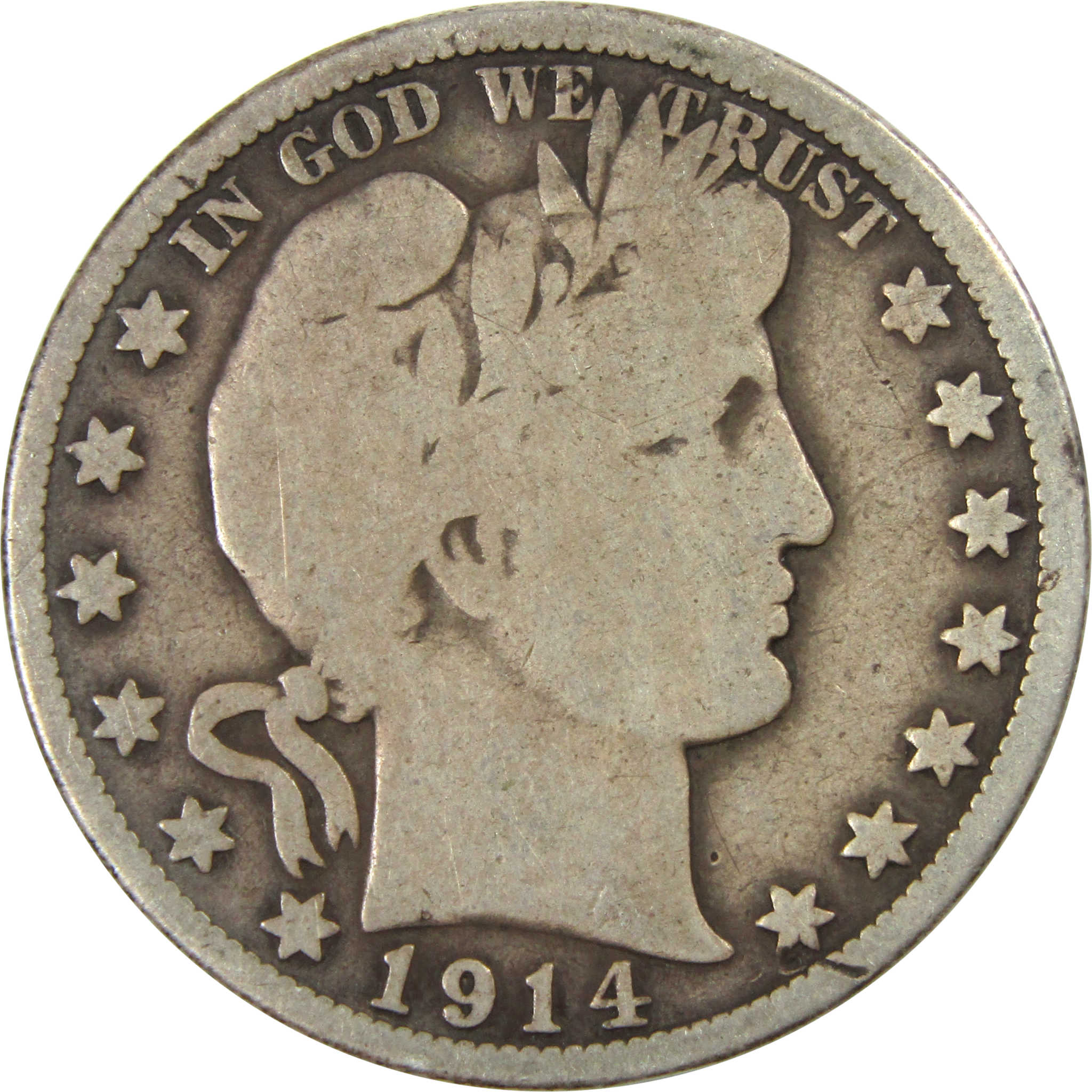 1914 Barber Half Dollar VG Very Good Silver 50c Coin SKU:I13849