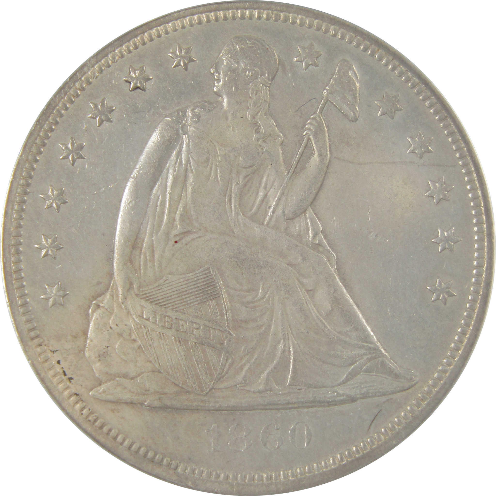 1860 O Seated Liberty Dollar AU 50 Details ANACS Silver SKU:CP128