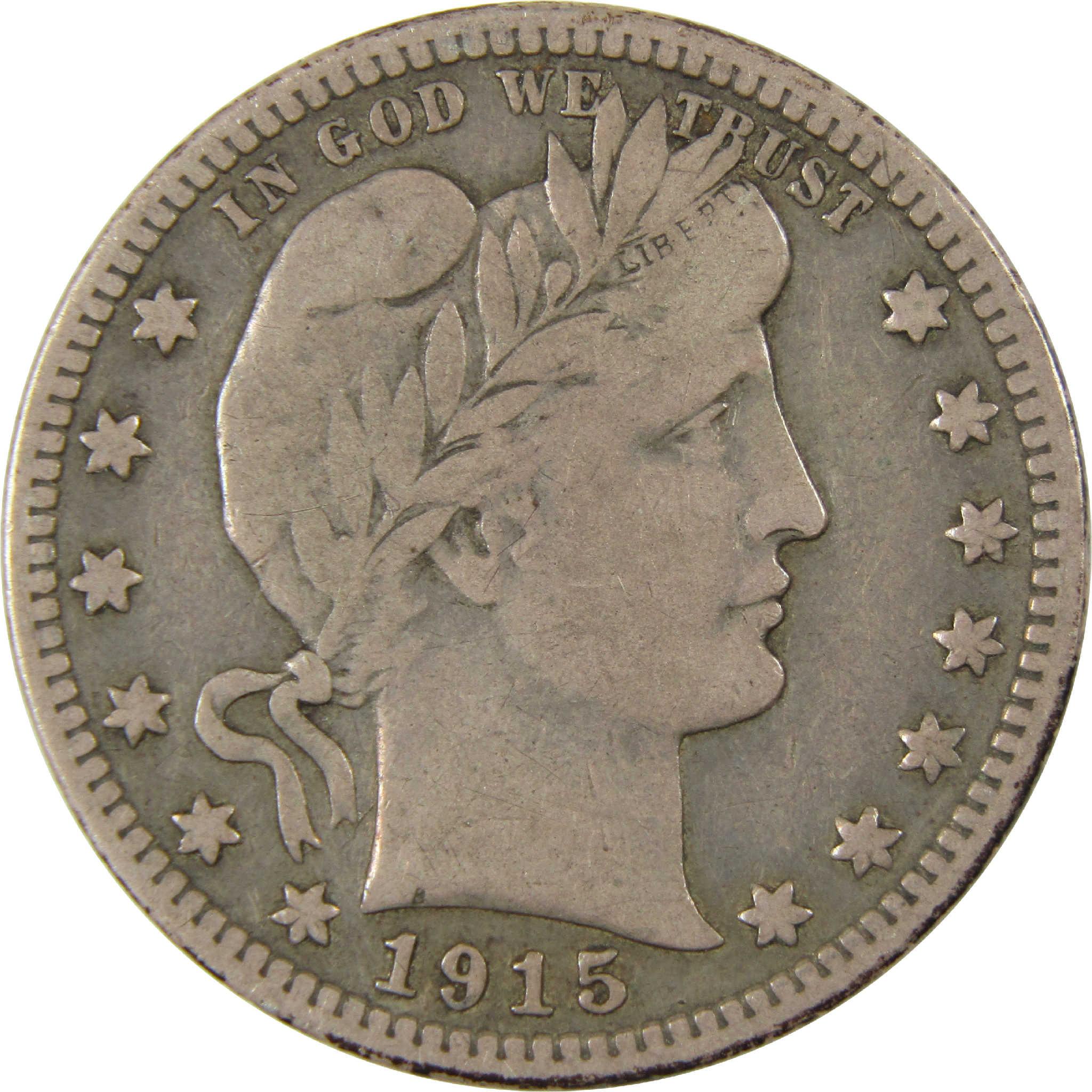 1915 S Barber Silver Quarter F Fine 25c Coin Collectible