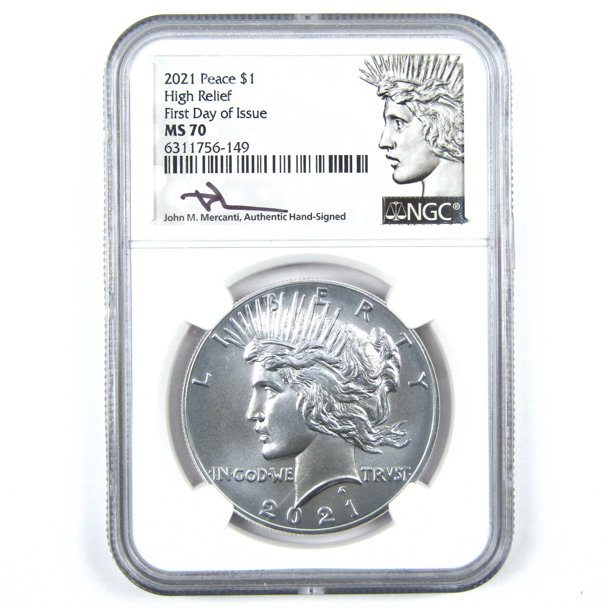 2021 Peace Dollar MS 70 NGC Silver Signed Mercanti SKU:CPC6403