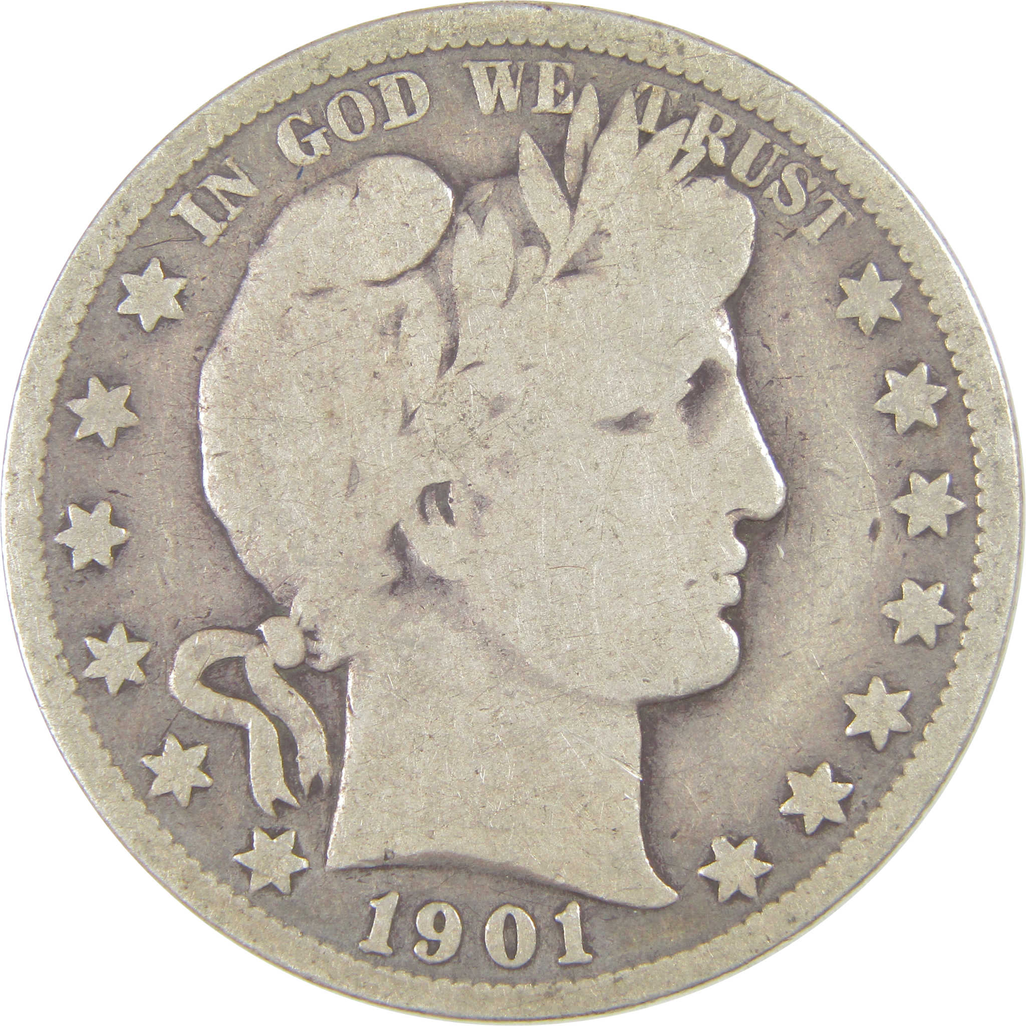 1901 Barber Half Dollar VG Very Good Silver 50c Coin SKU:I17009