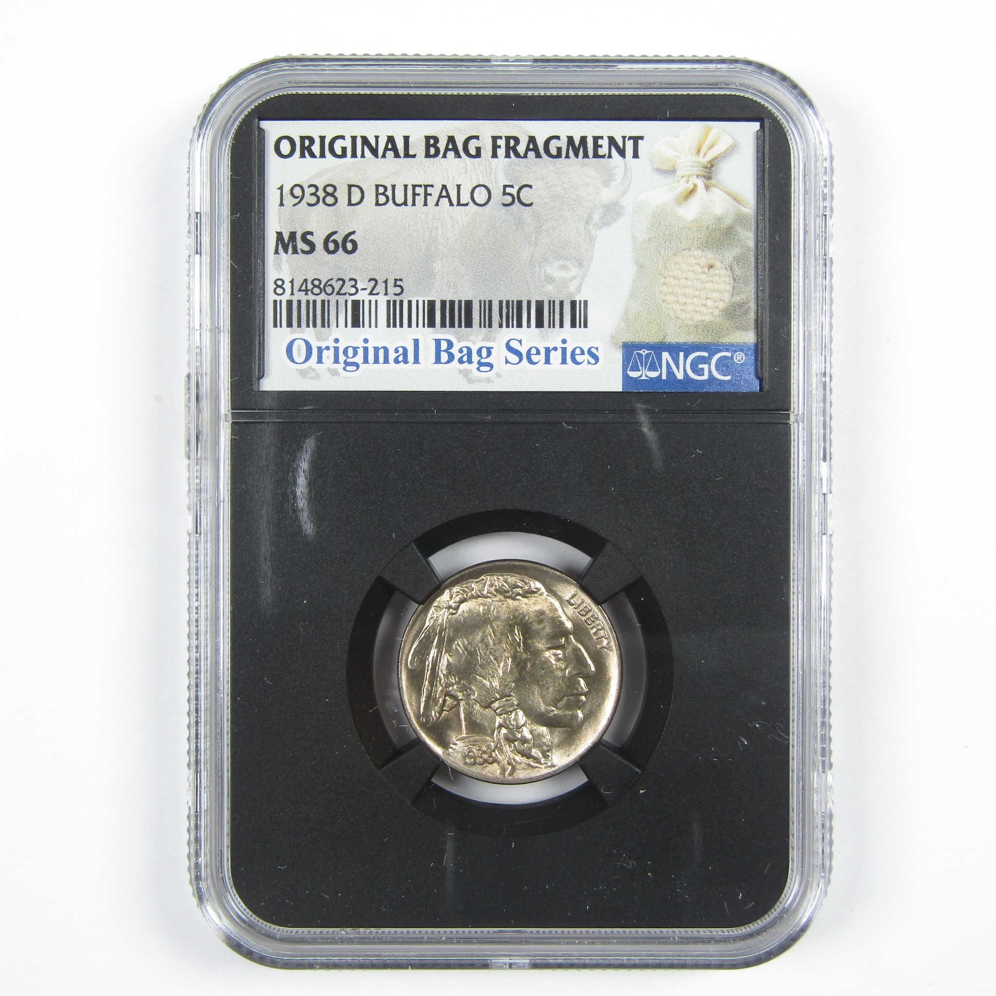 1938 D Buffalo Nickel MS 66 NGC 5c Original Bag Fragment SKU:I14588