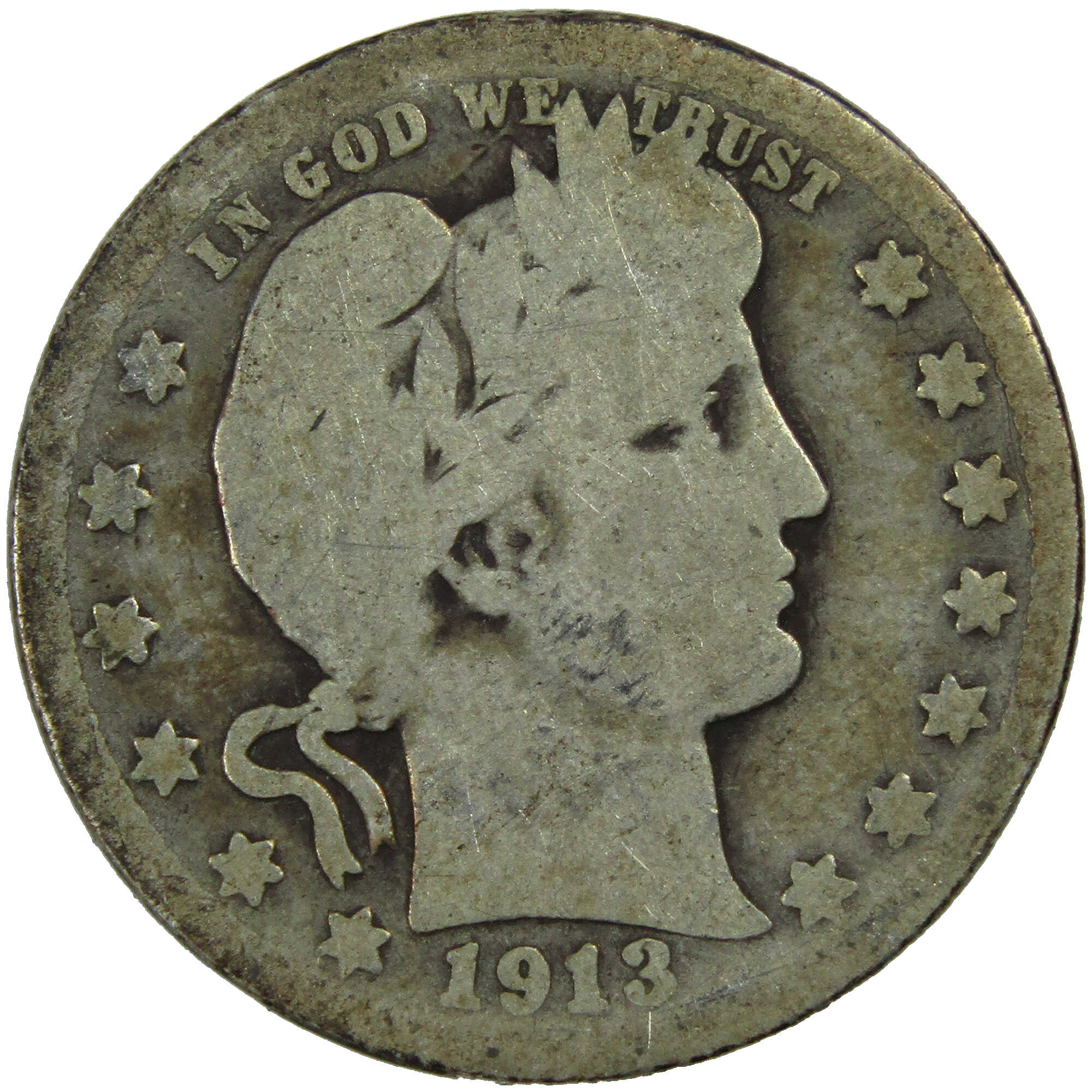 1913 D Barber Quarter AG About Good Silver 25c Coin SKU:I12694