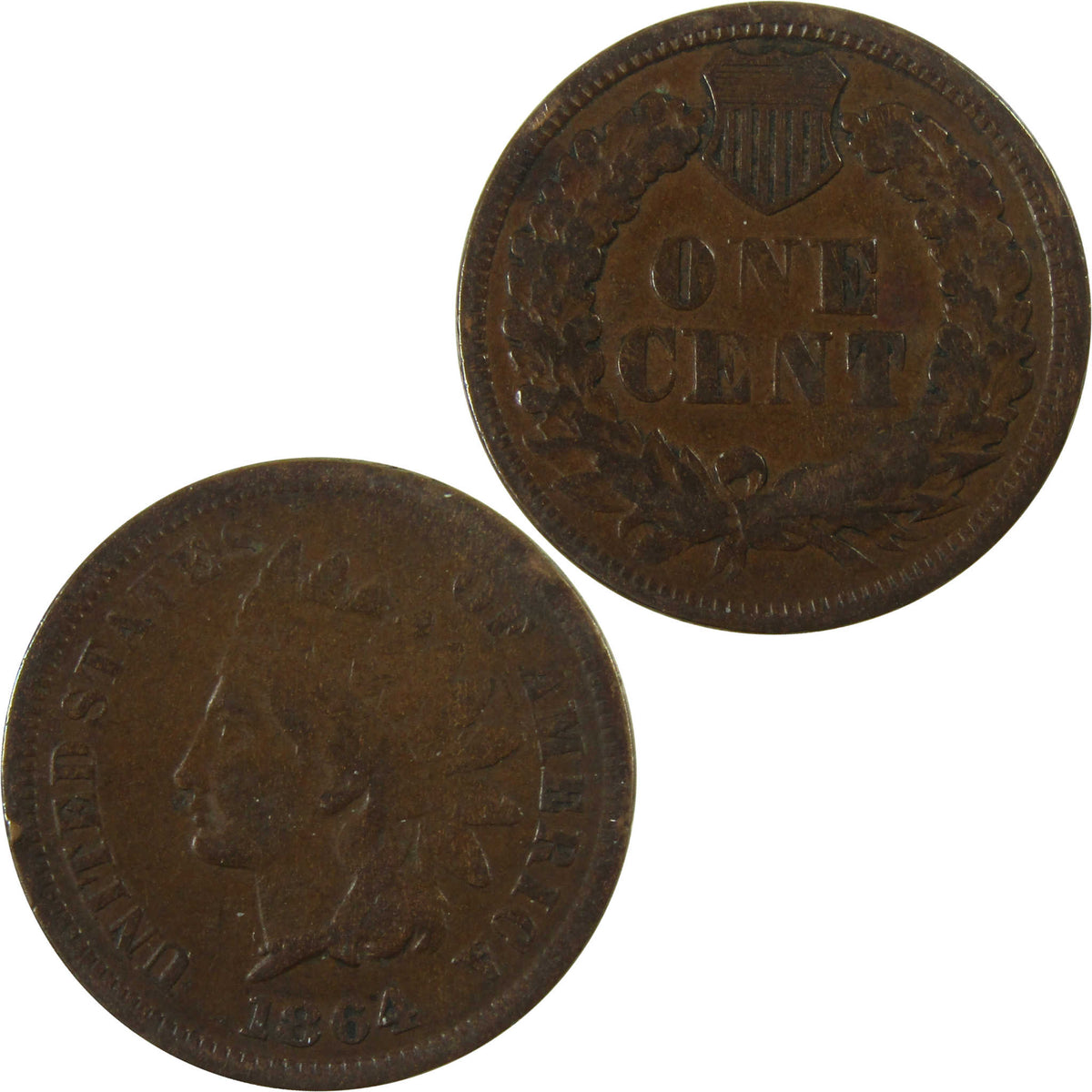 1864 L Indian Head Cent Bronze F Fine Penny 1c Coin SKU:I27872