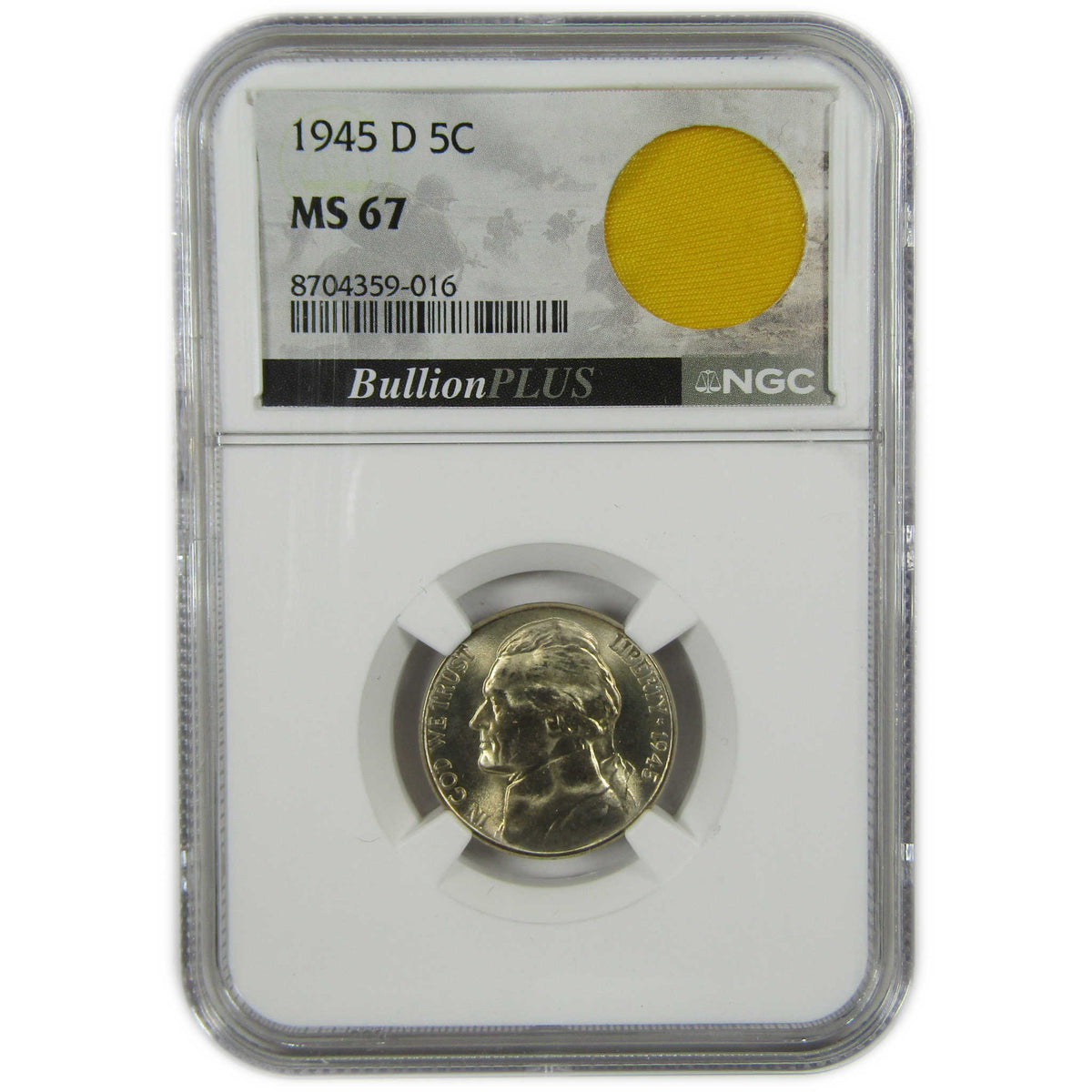 1945 D Jefferson Wartime Silver Nickel MS 67 NGC 5c Coin SKU:I28705