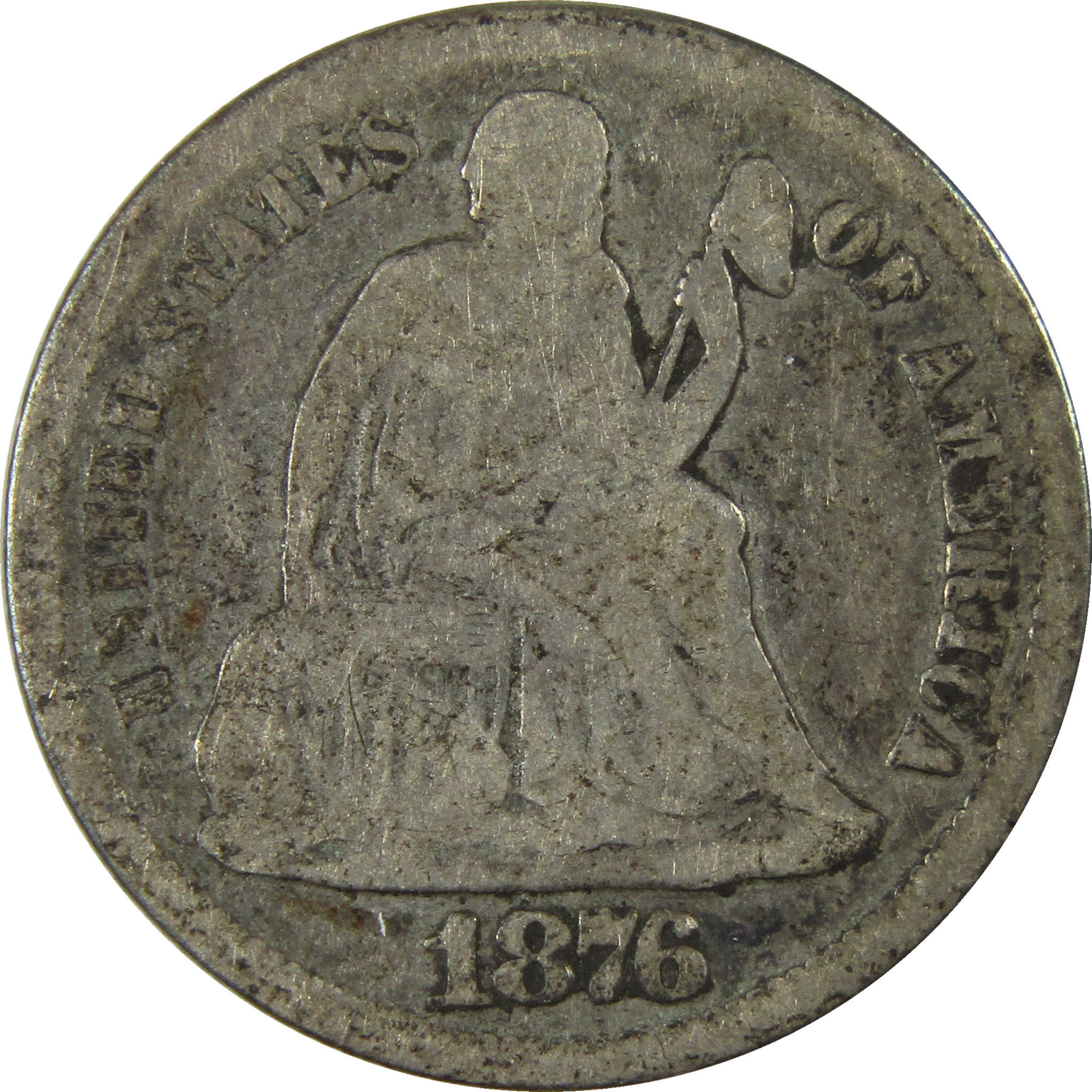1876 S Seated Liberty Silver Dime AG About Good 10c Coin SKU:I28237