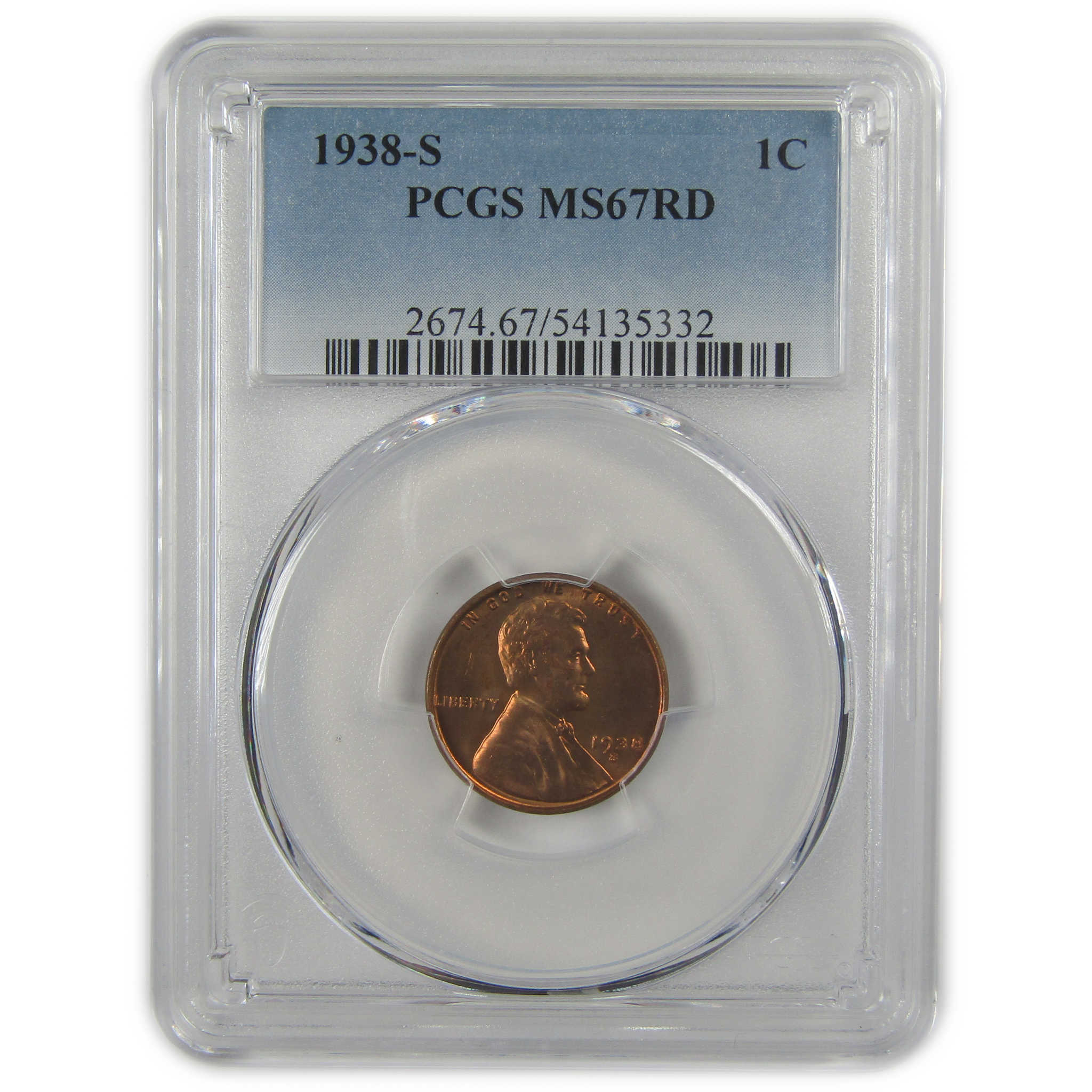 1938 S Lincoln Wheat Cent MS 67 RD PCGS Penny Uncirculated SKU:I22402