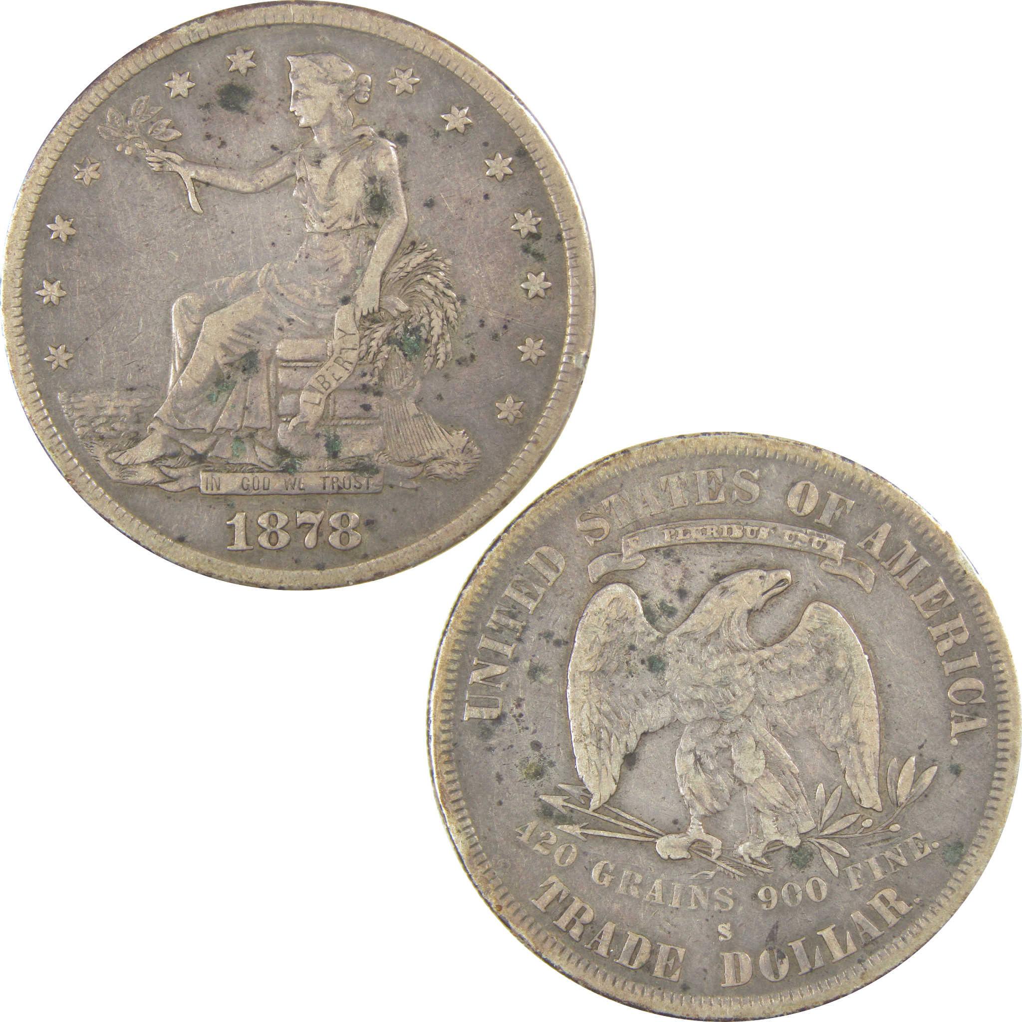 アメリカ　ドル　 1878 S Trade Dollar VF Very Fine Details Silver $1 Coin SKU:I20704