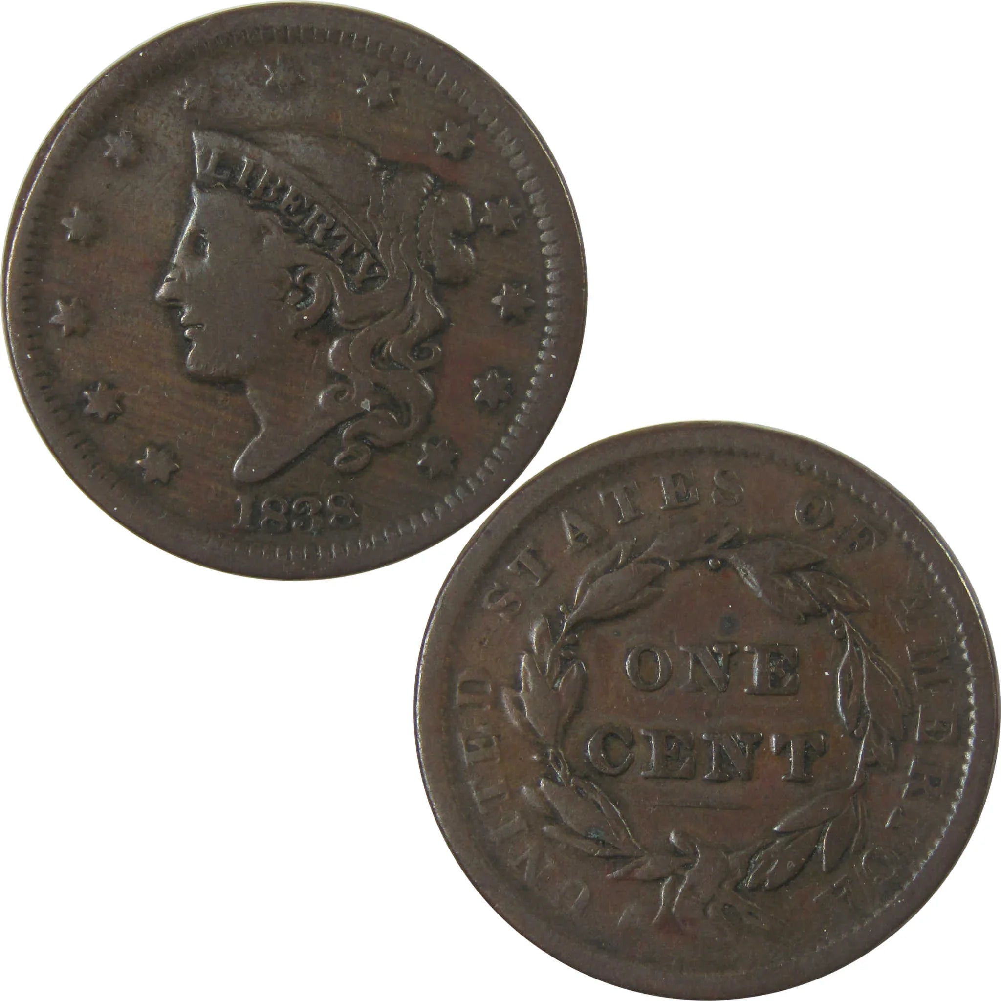 1838 Coronet Head Copper Large Cent VG Penny 1c Coin SKU:I25309