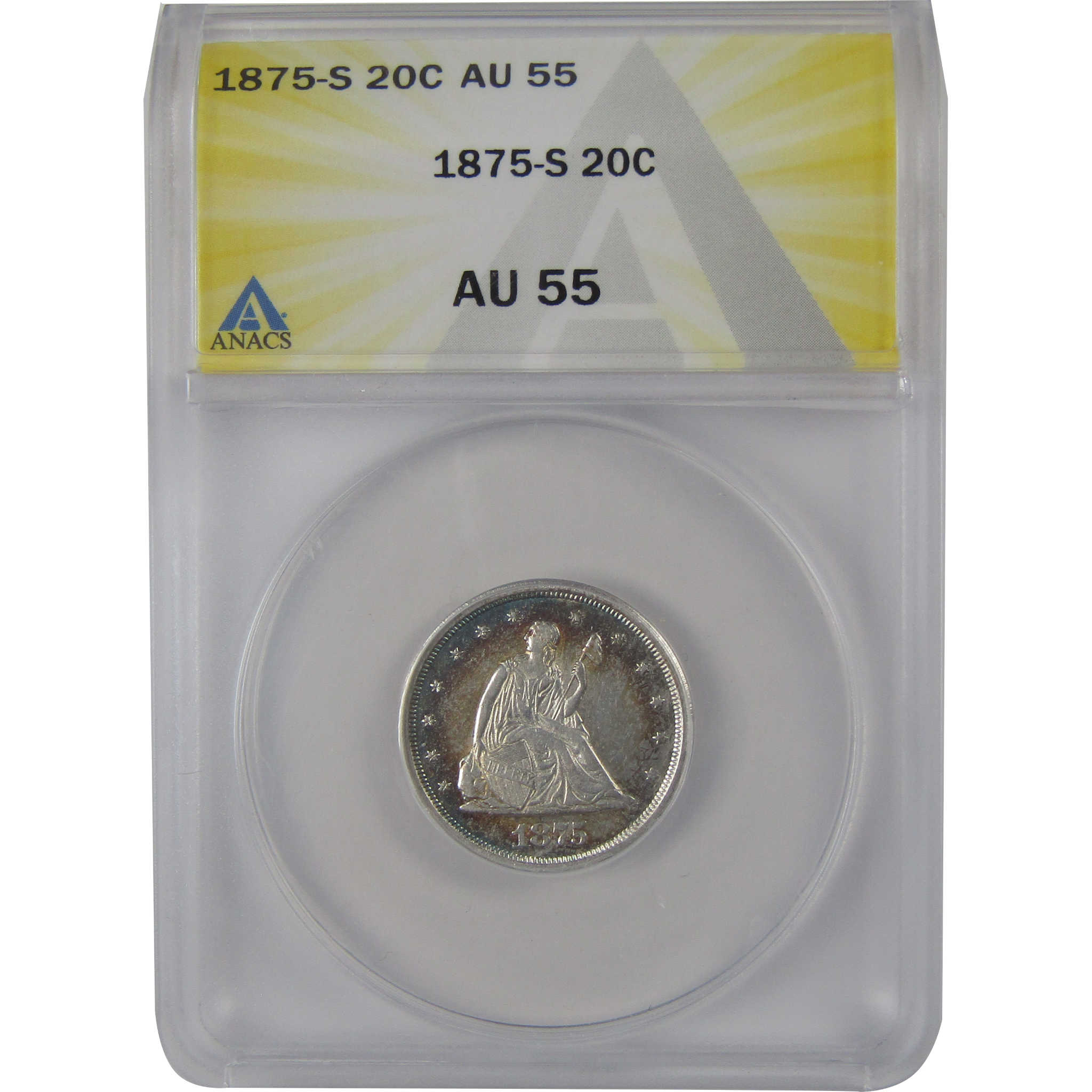 1875 S Seated Liberty Twenty Cent Piece AU 55 ANACS Silver SKU:CP142
