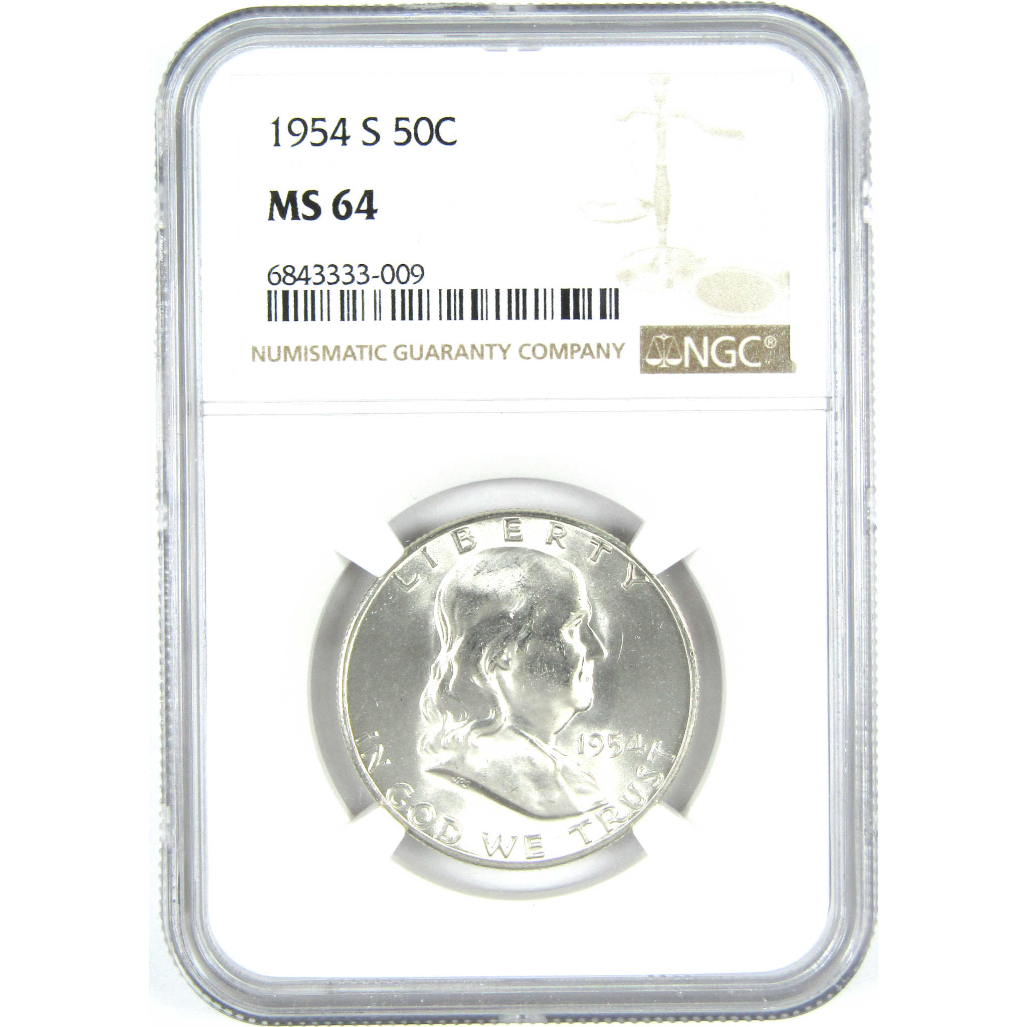 1954 S Franklin Half Dollar MS 64 NGC Silver 50c Unc Coin SKU:I15218