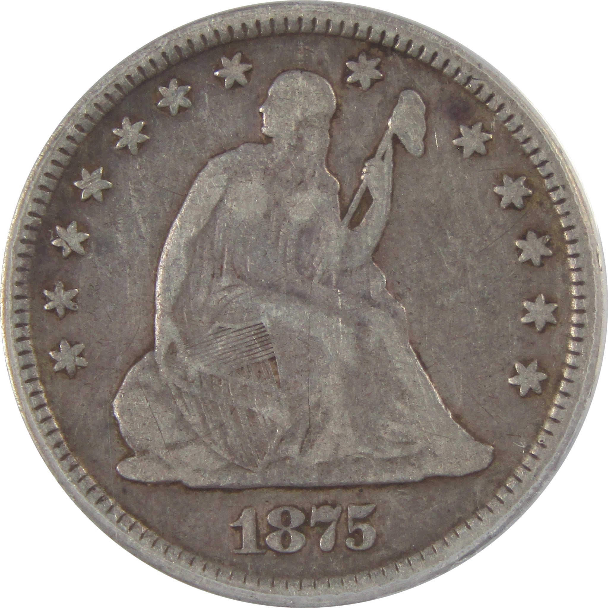 1875 Seated Liberty Quarter F 12 ANACS Silver 25c Coin SKU:CP143
