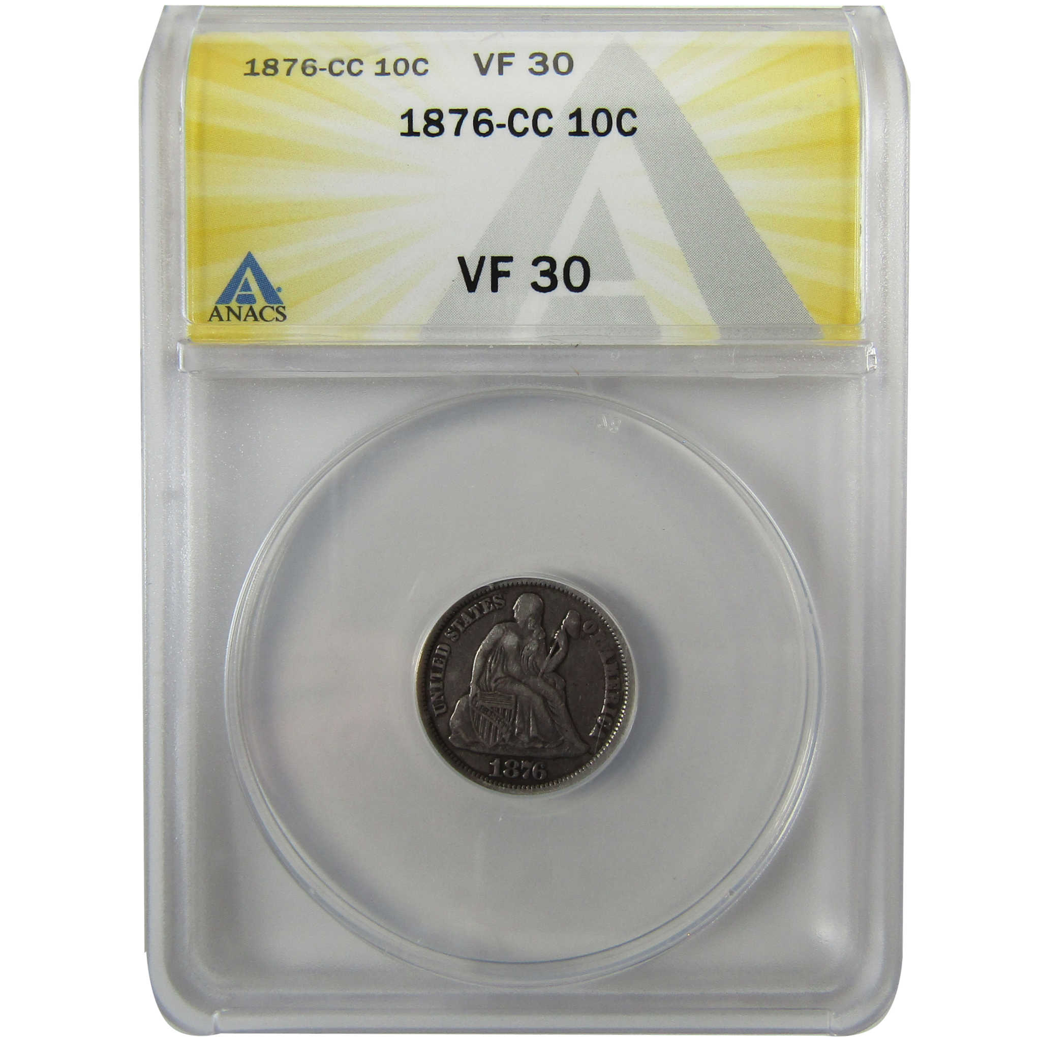 1876 CC Seated Liberty Silver Dime VF 30 ANACS 10c Coin SKU:I28477