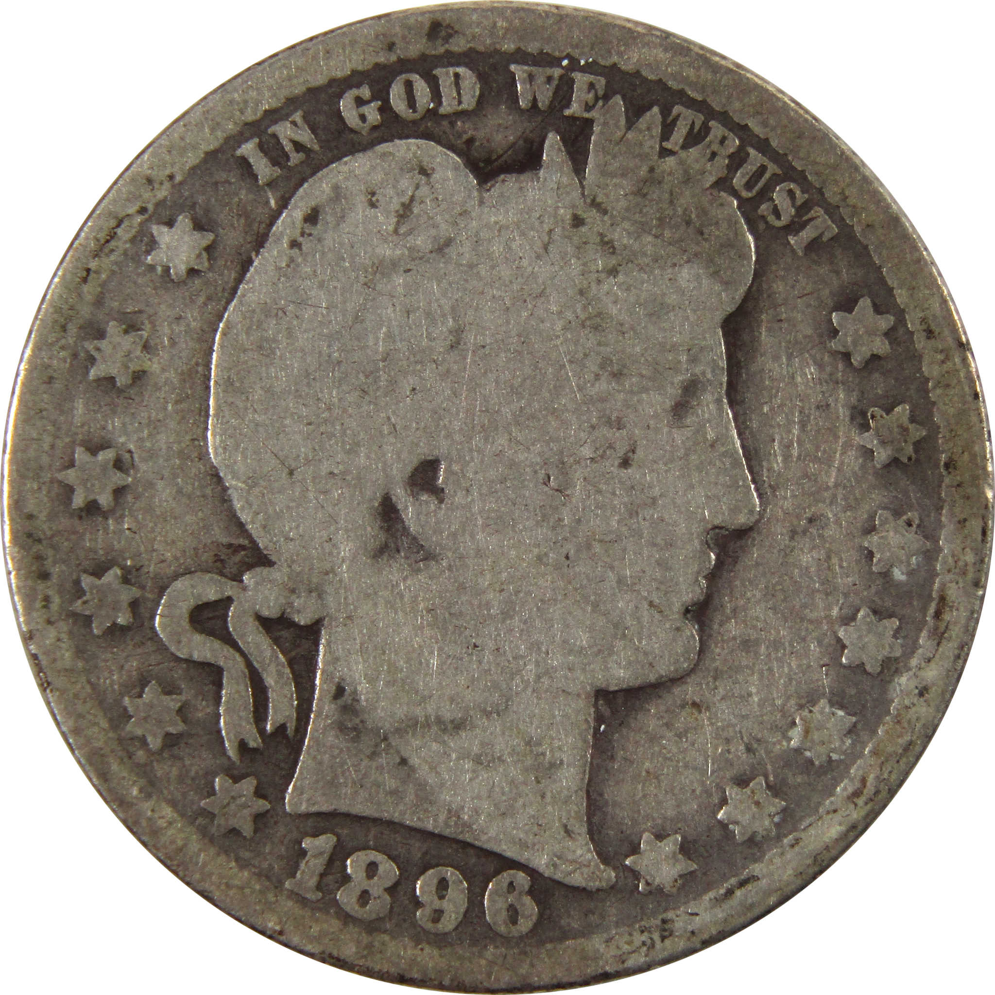1896 O Barber Quarter AG About Good 90% Silver 25c Coin SKU:I9891