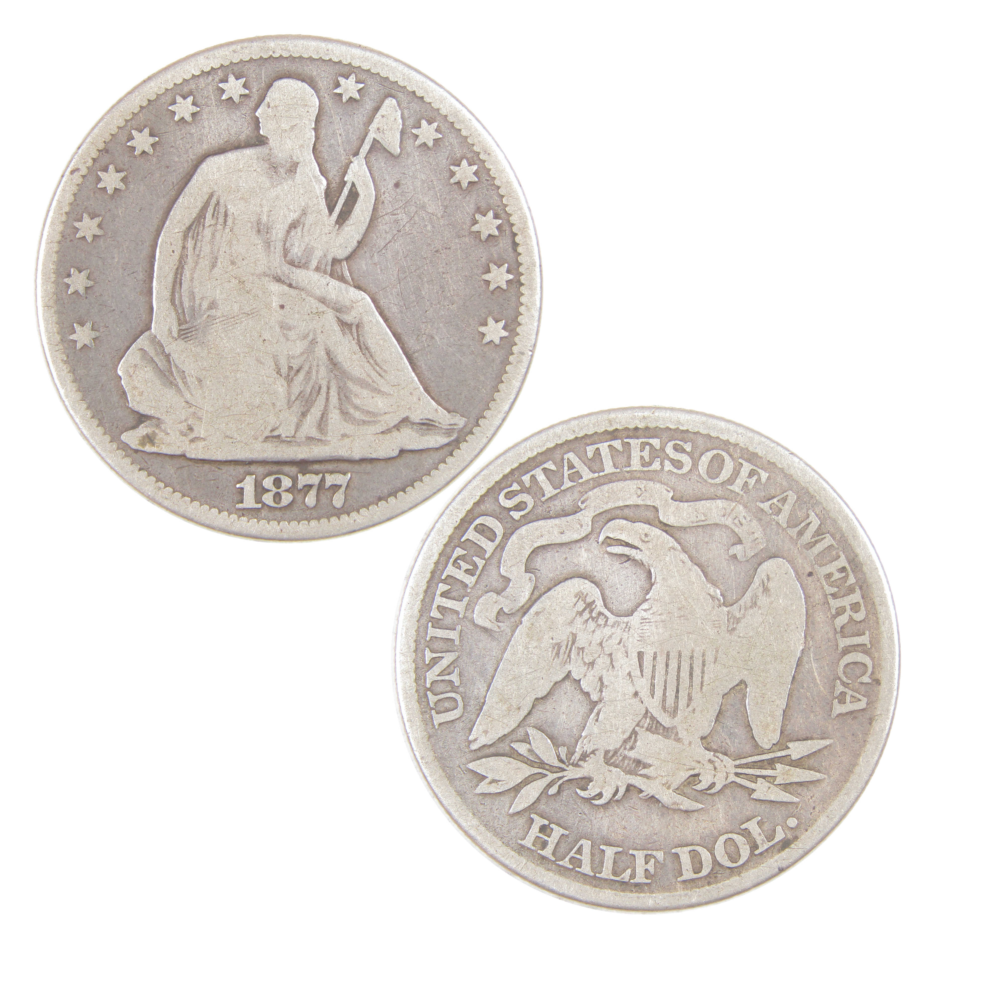 1877 Seated Liberty Half Dollar G Good Silver 50c Coin SKU:I17129