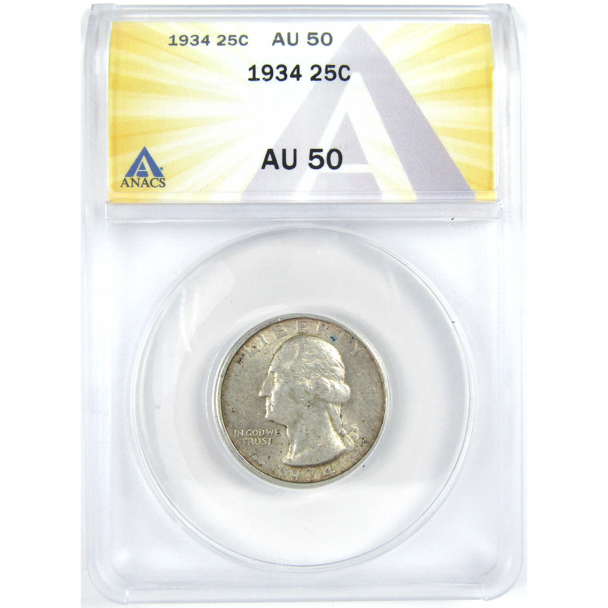 1934 Medium Motto Washington Quarter AU 50 ANACS Silver 25c SKU:I16322