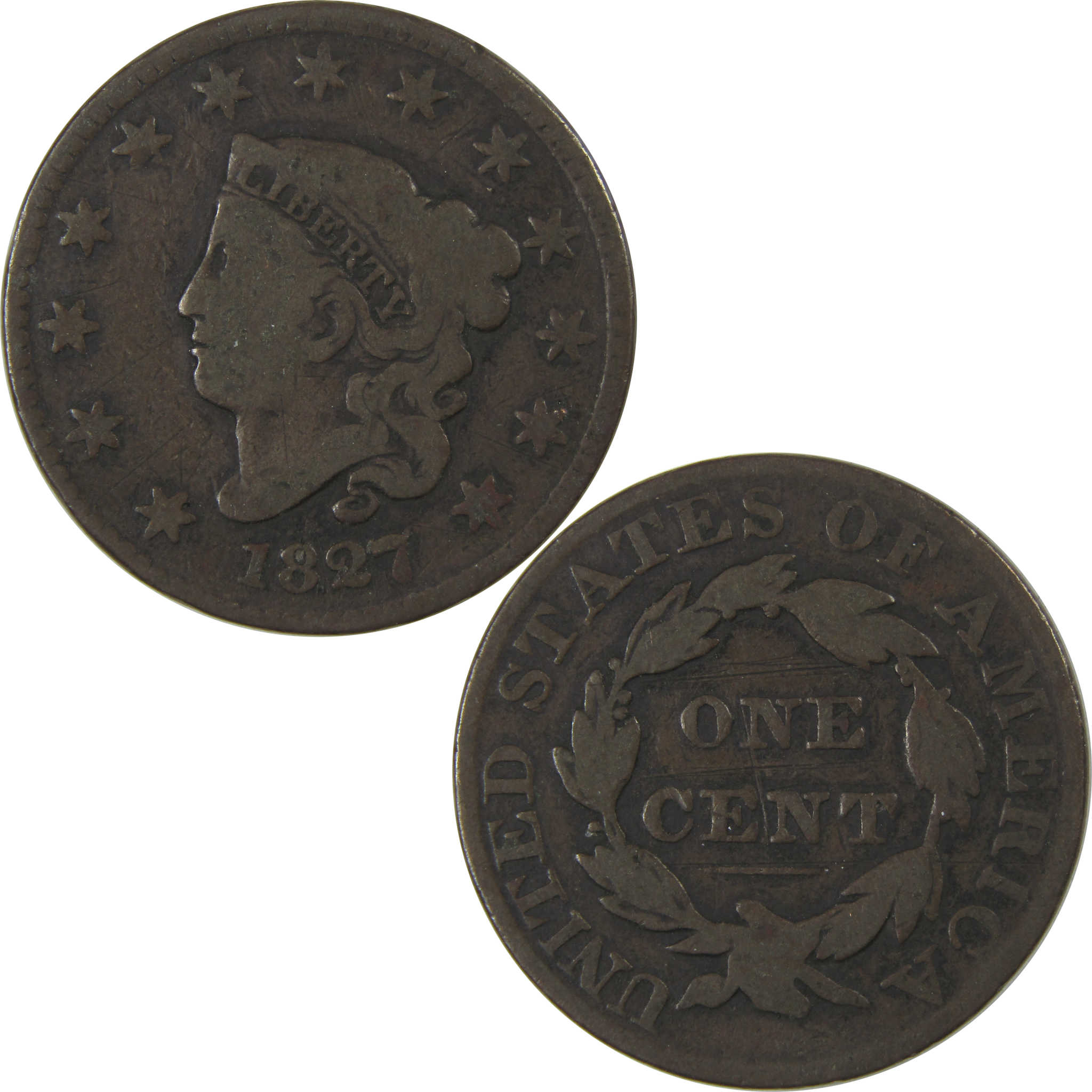 1827 Coronet Head Large Cent VG Very Good Copper Penny SKU:I23840