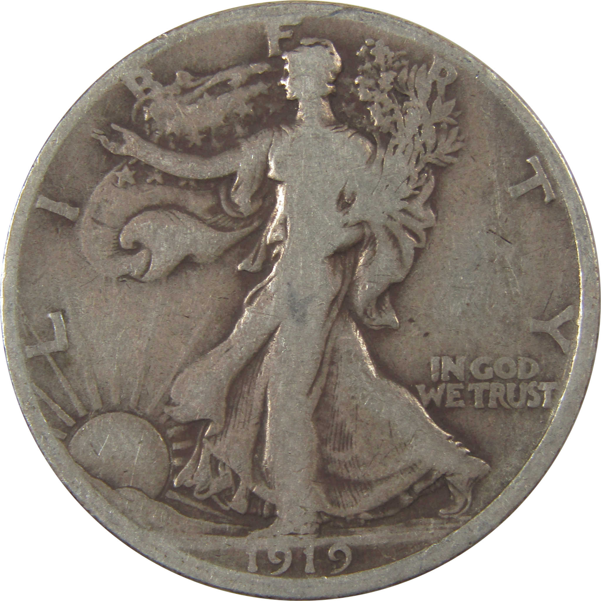 1919 D Liberty Walking Silver Half Dollar VG 50c Coin SKU:I24497