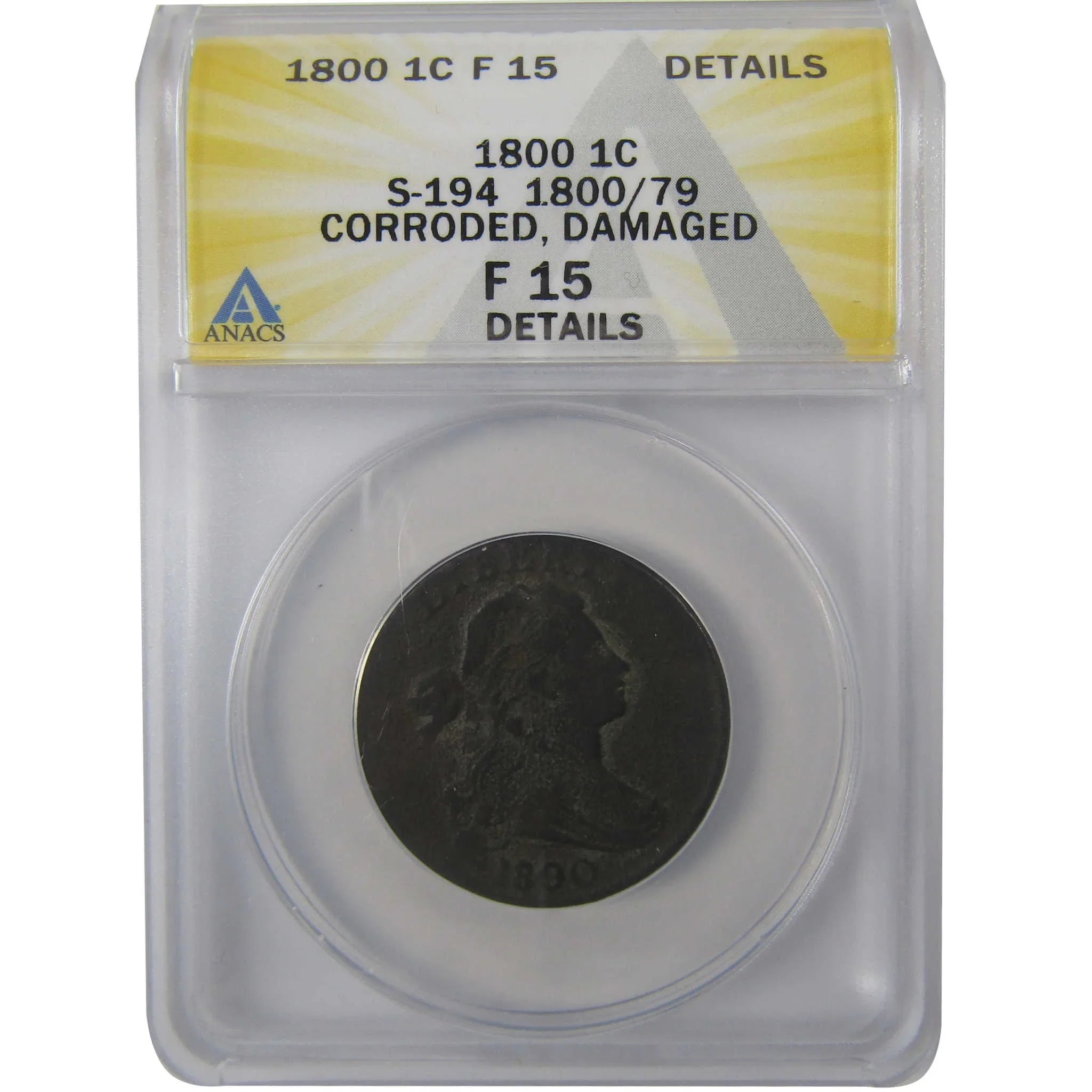 1800/79 S-194 Draped Bust Copper Lg Cent F 15 Details ANACS SKU:I24468